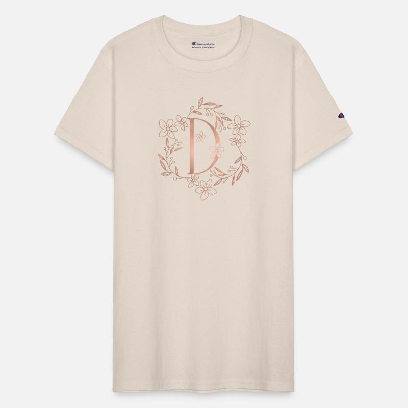 Cute Rose Gold Floral Monogram D