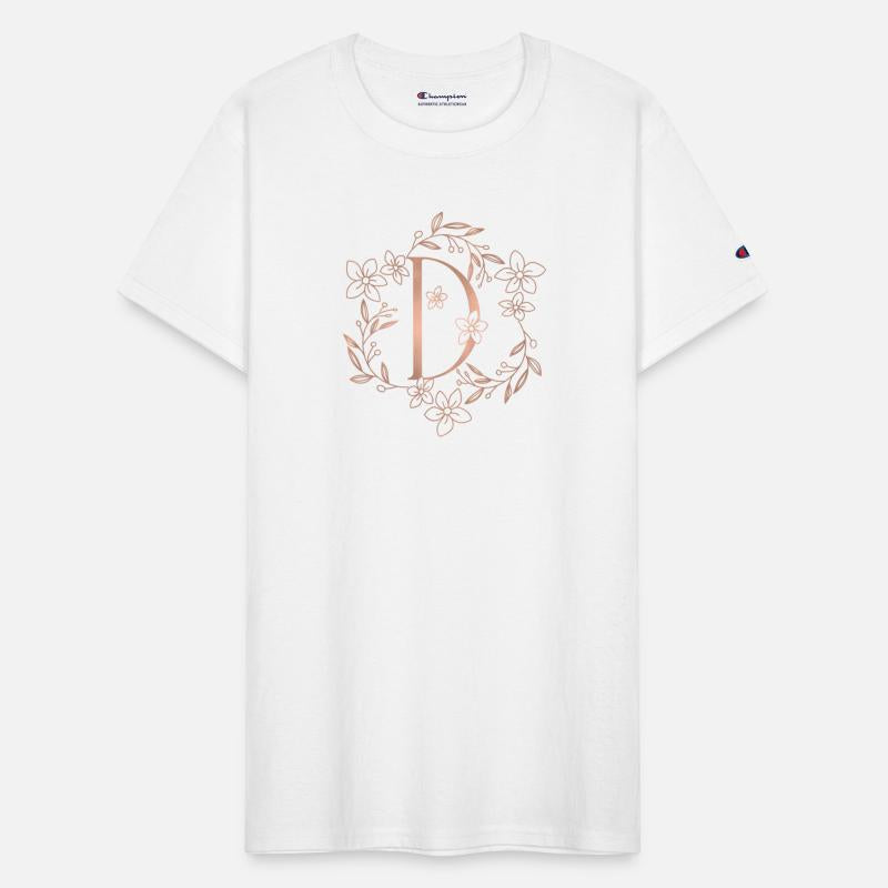 Cute Rose Gold Floral Monogram D