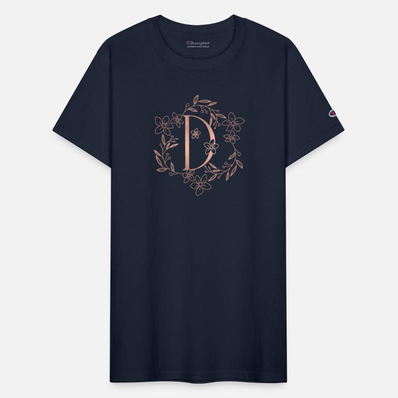 Cute Rose Gold Floral Monogram D