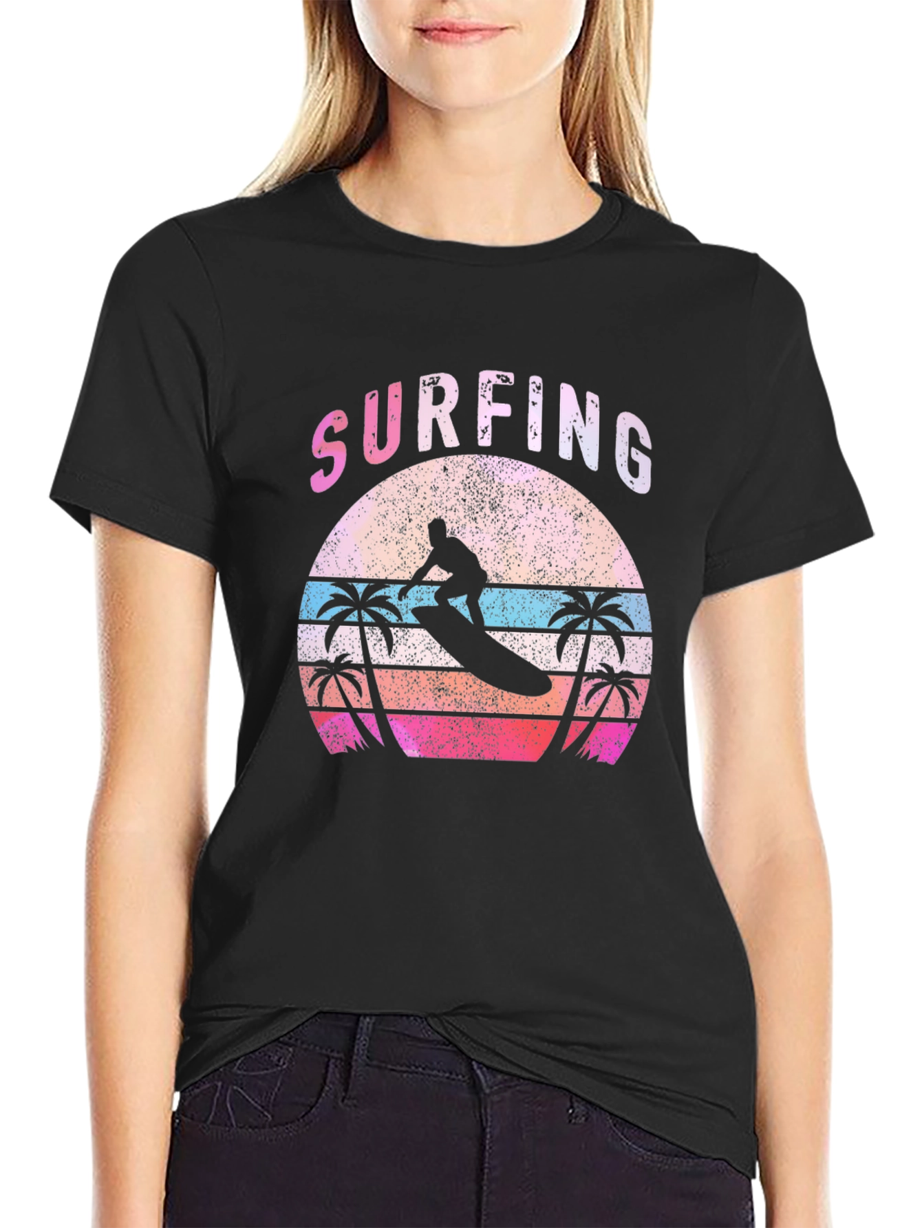 Retro Surfing Palm Tree Graphic Tee