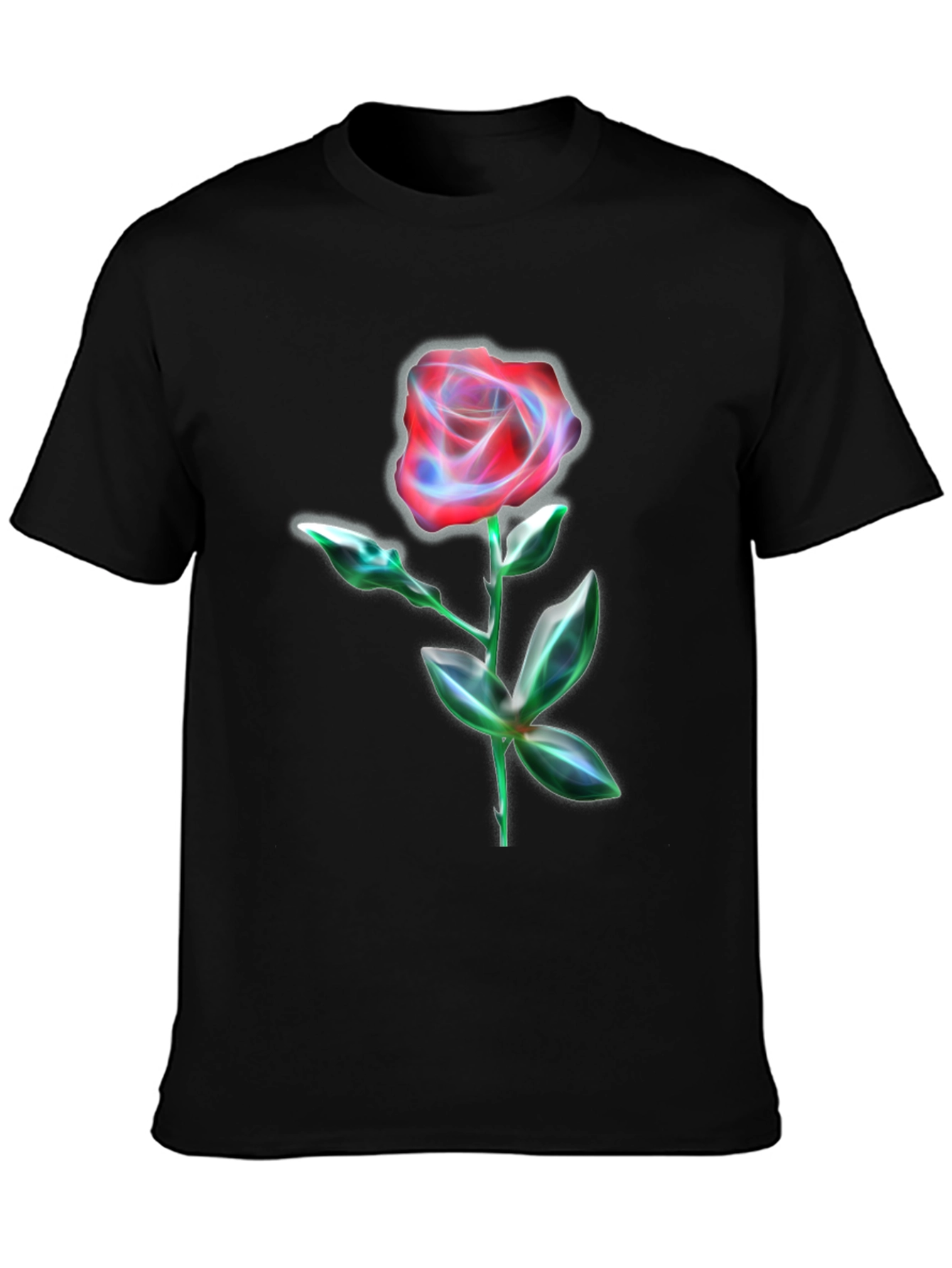 Neon Rose Graphic Print Black T-Shirt