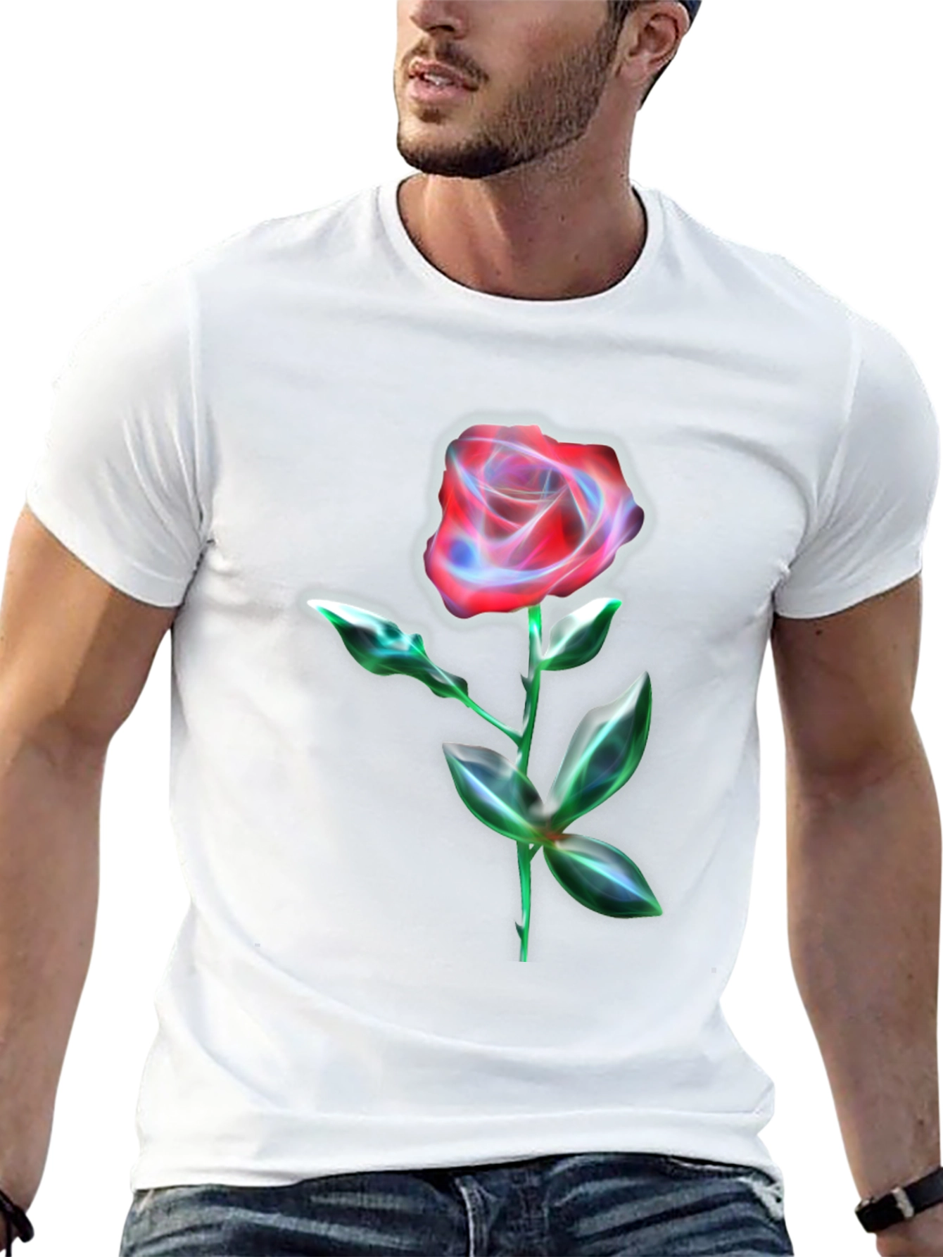 Neon Rose Graphic Print Black T-Shirt