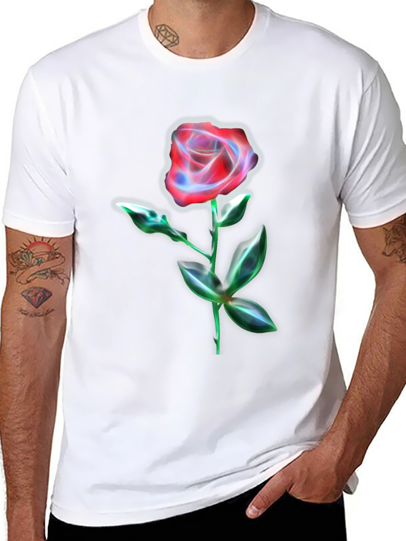 Neon Rose Graphic Print Black T-Shirt