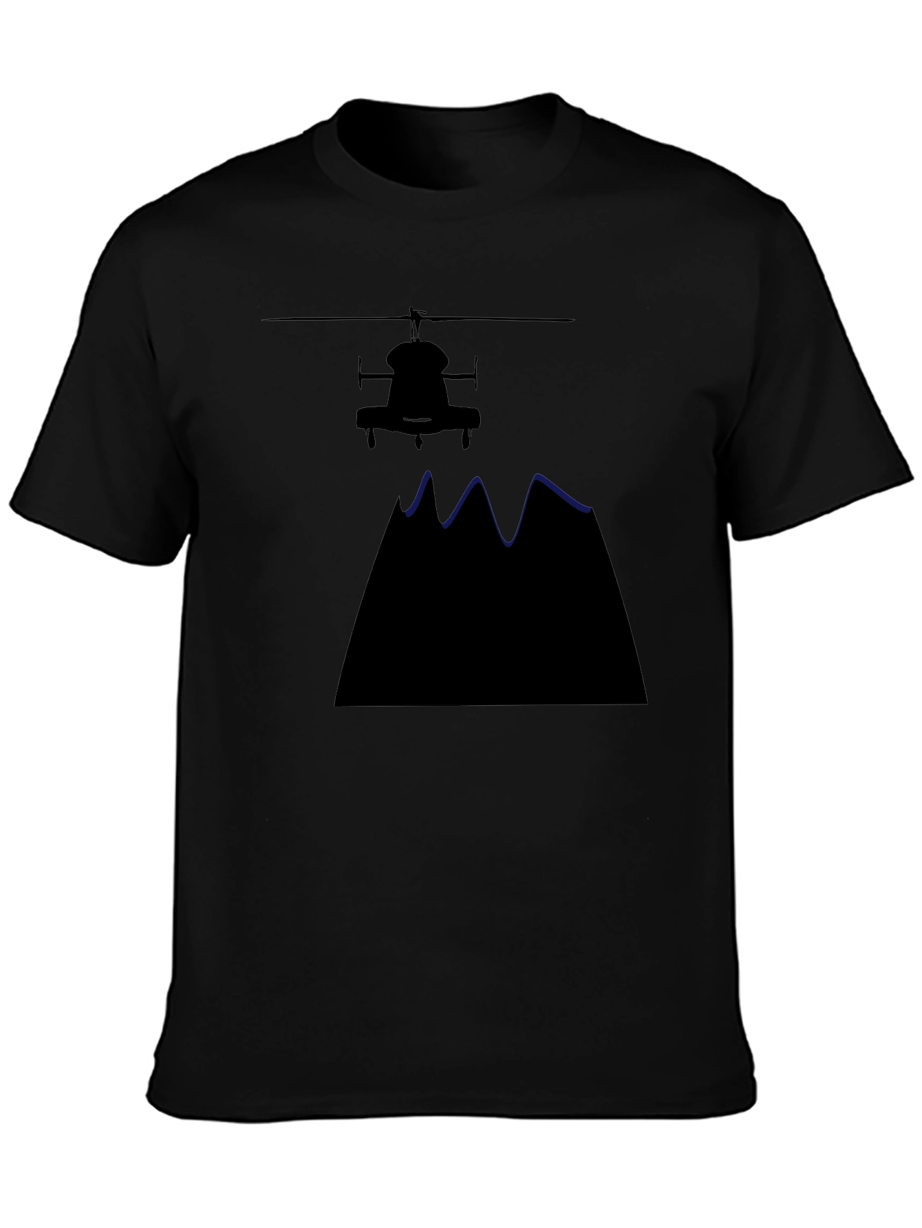 Helicopter Over Mountains Black T-Shirt