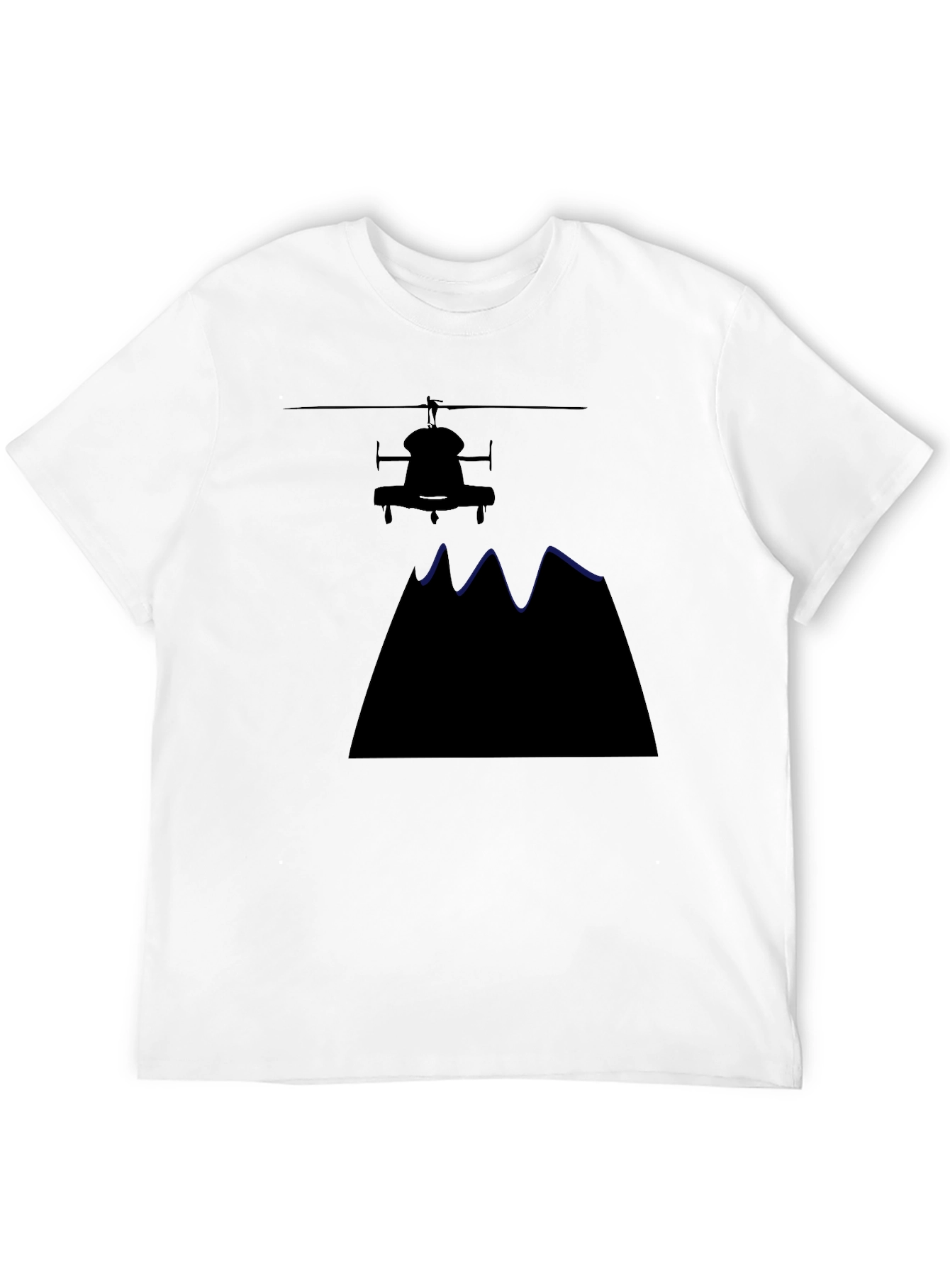Helicopter Over Mountains Black T-Shirt