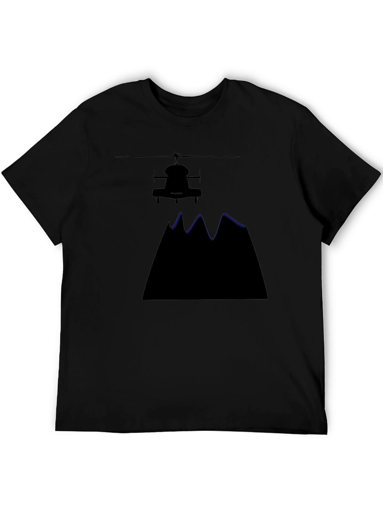 Helicopter Over Mountains Black T-Shirt