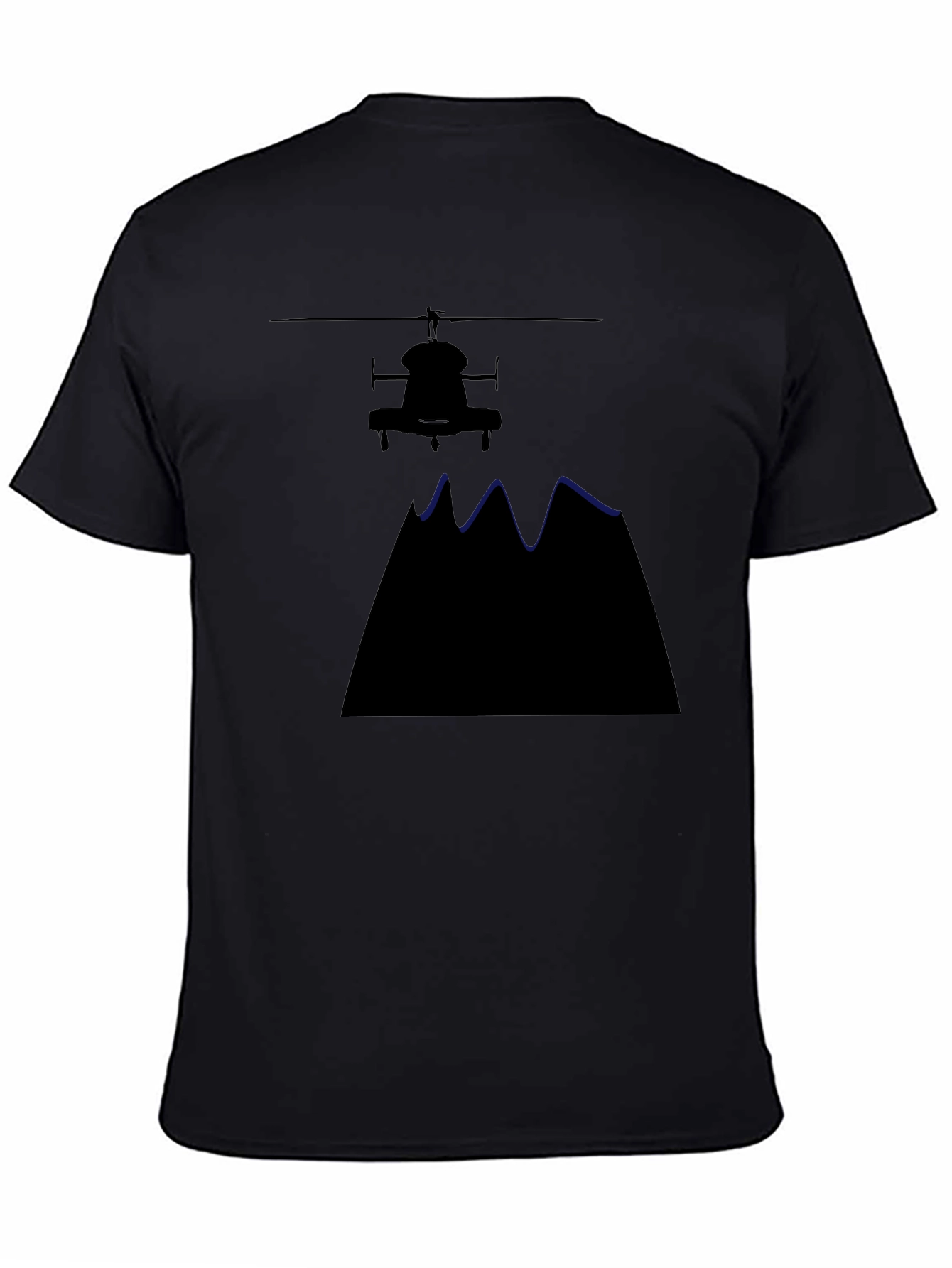 Helicopter Over Mountains Black T-Shirt