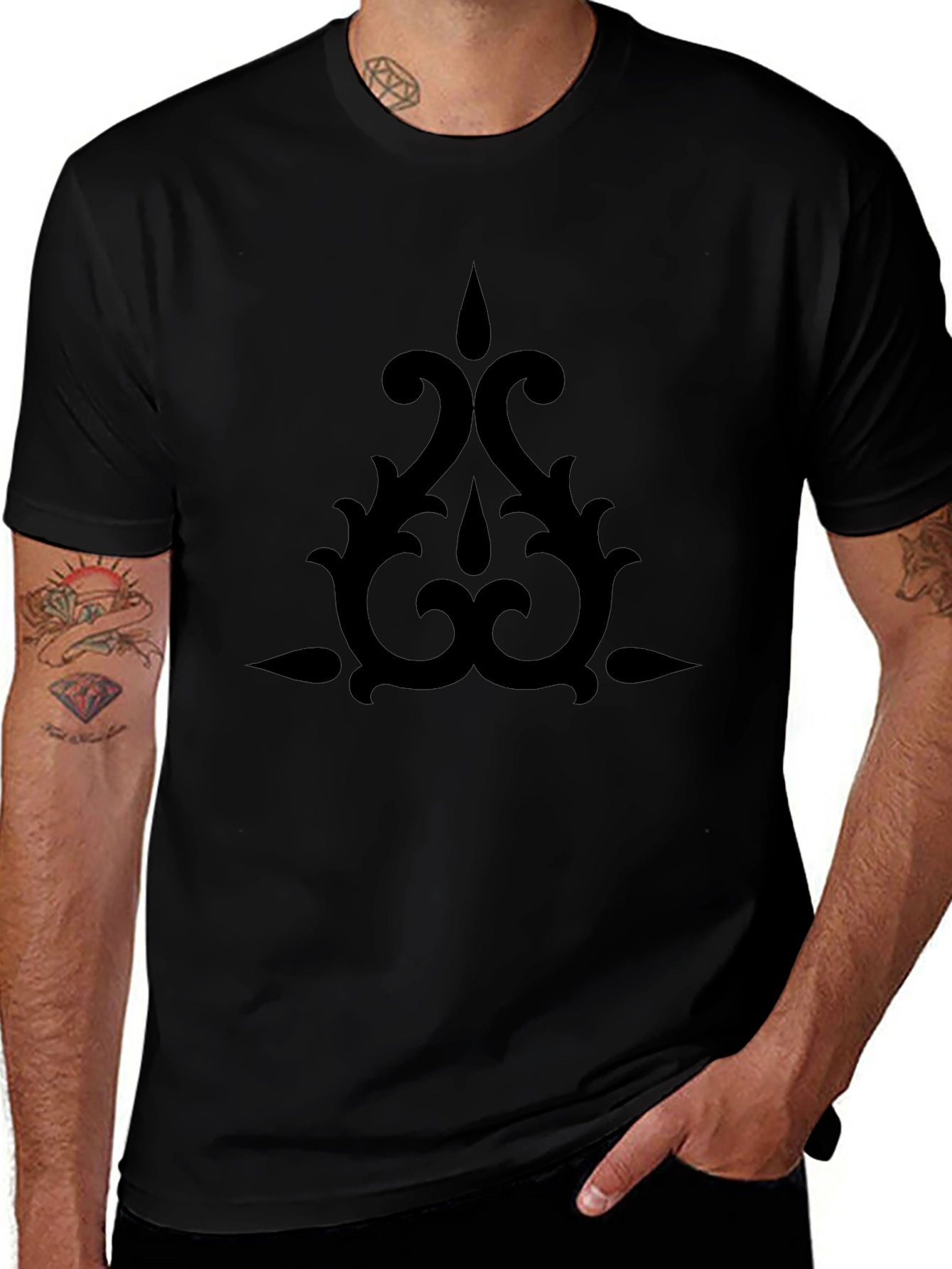 Stylish Black T-Shirt with Ornamental Design