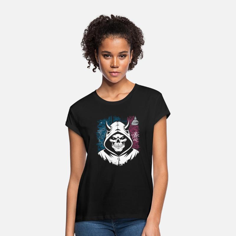 Demon Skull Wearing Hoodie Brick Wall Graffiti