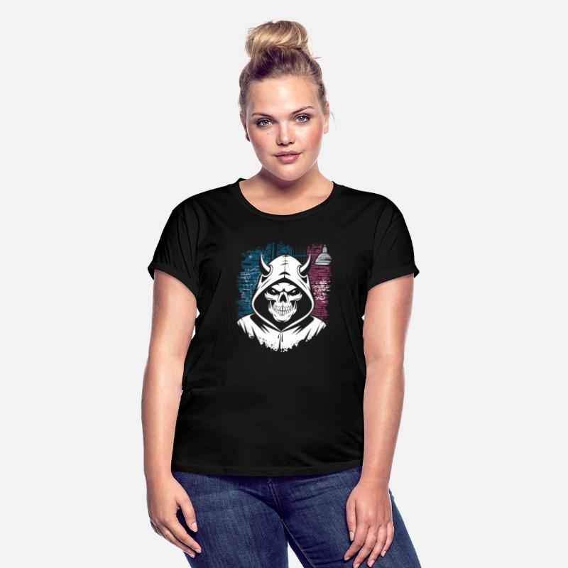 Demon Skull Wearing Hoodie Brick Wall Graffiti