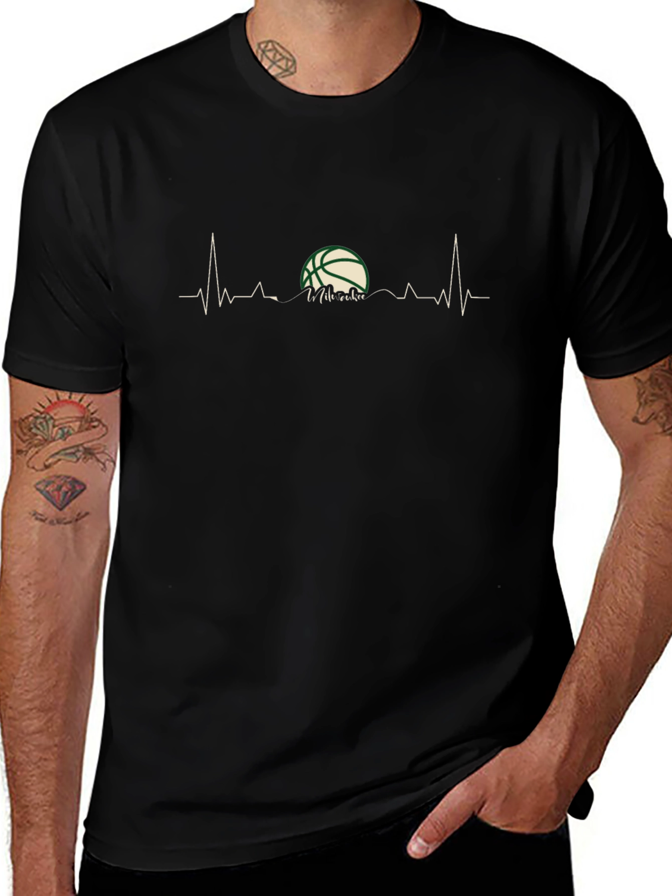 Basketball Heartbeat T-Shirt - Black
