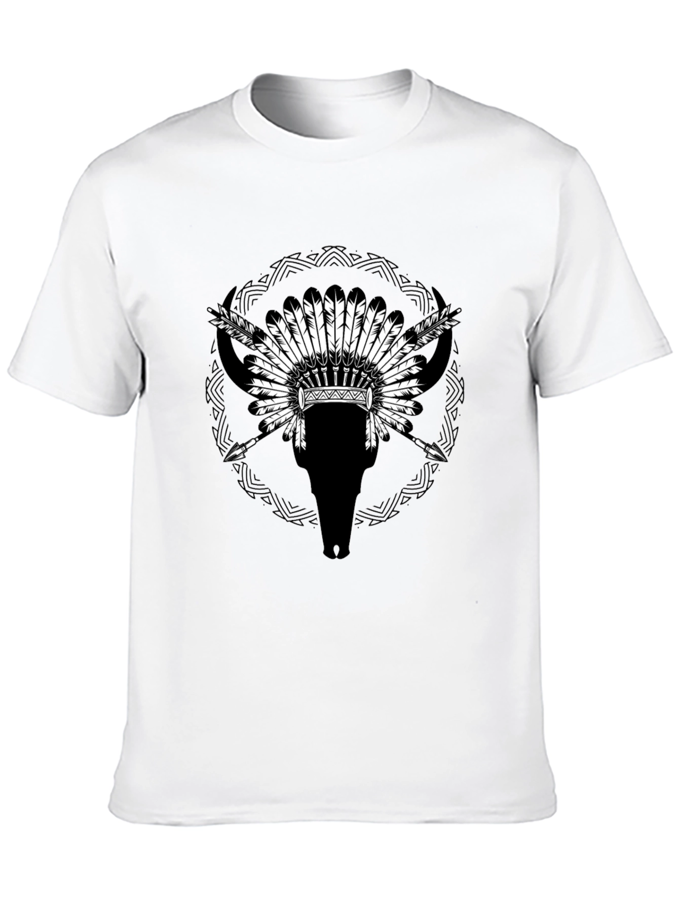 Native Headdress Bull Skull Black T-Shirt