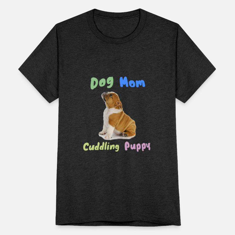 Dog mom cuddling puppy