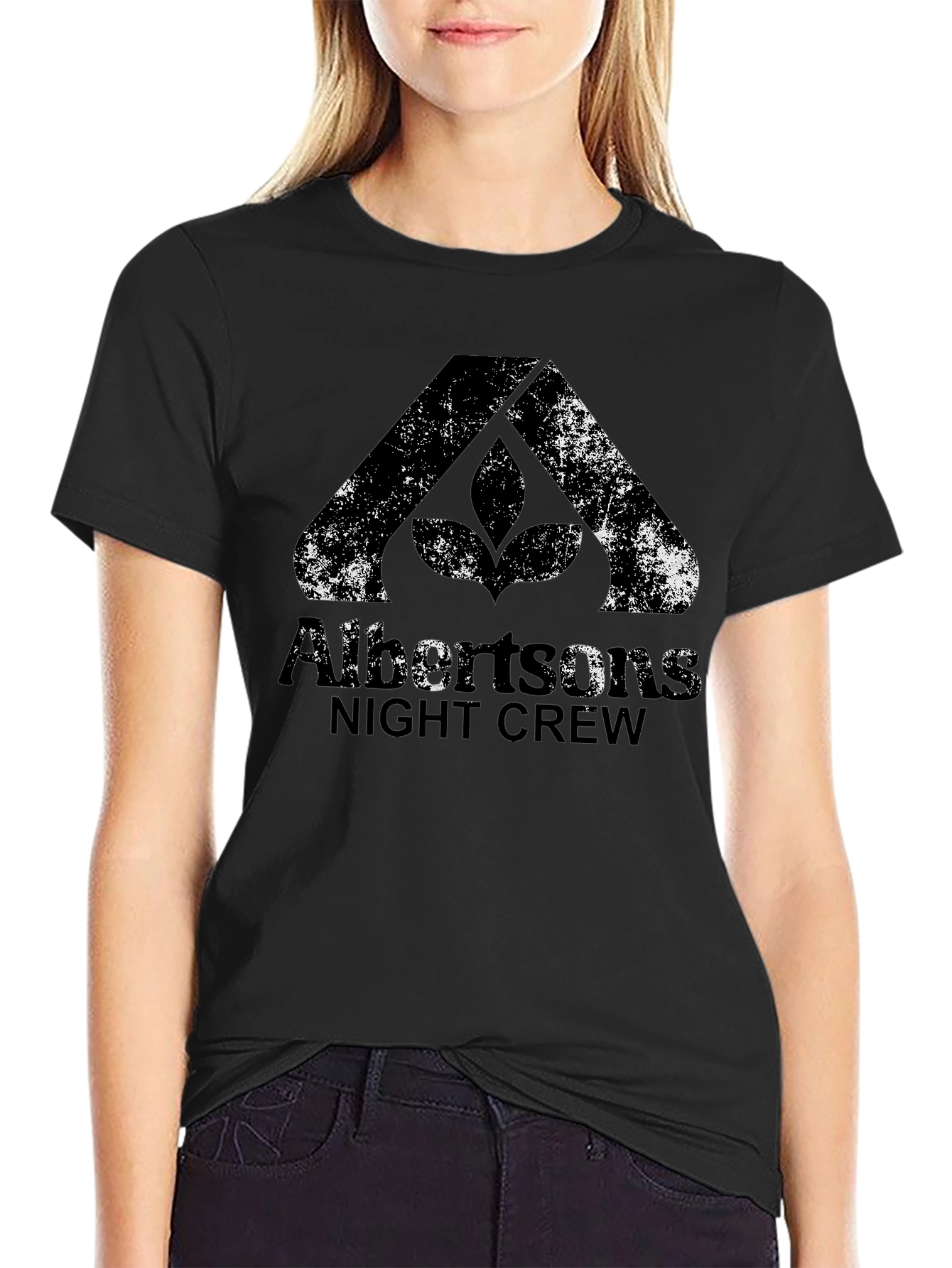 Albertsons Night Crew Black Graphic Tee