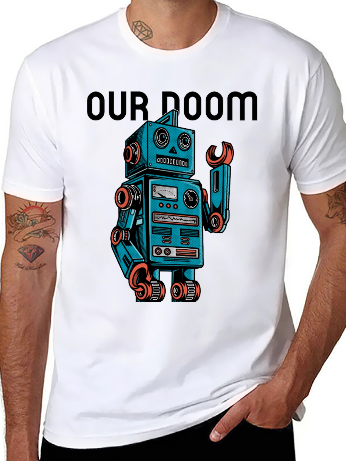 Retro Robot Graphic T-Shirt - Our Doom Funny Tee