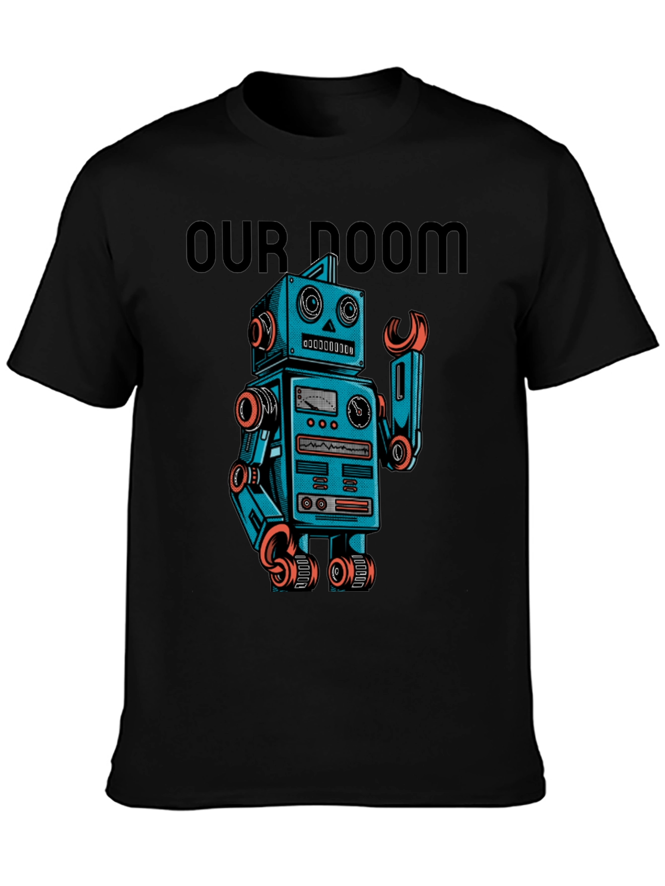 Retro Robot Graphic T-Shirt - Our Doom Funny Tee