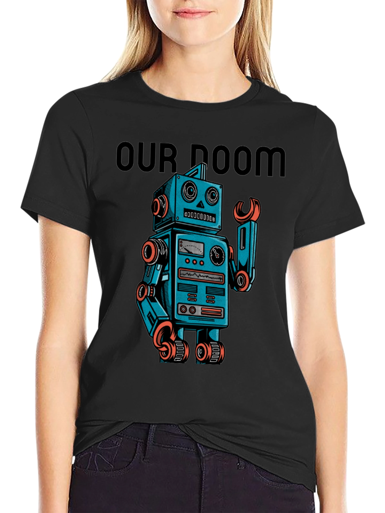 Retro Robot Graphic T-Shirt - Our Doom Funny Tee