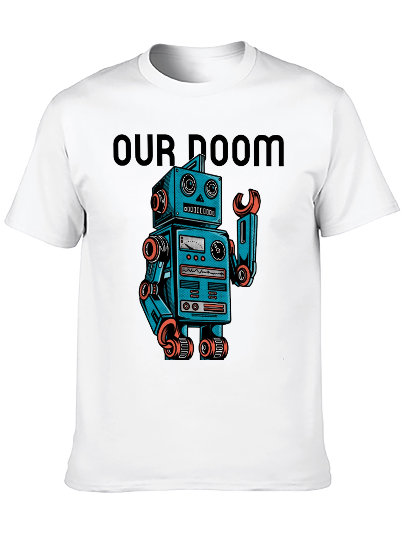 Retro Robot Graphic T-Shirt - Our Doom Funny Tee