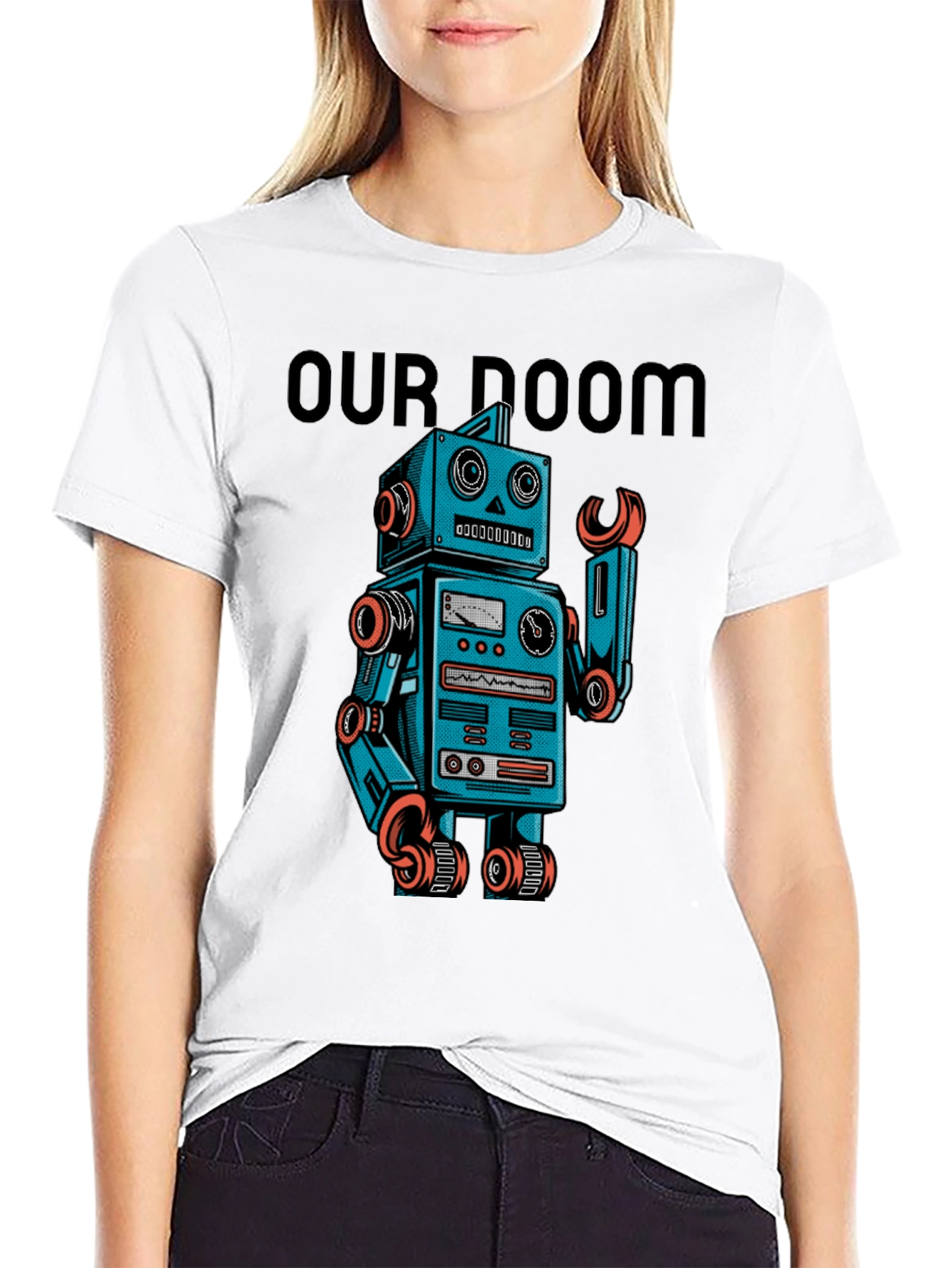 Retro Robot Graphic T-Shirt - Our Doom Funny Tee