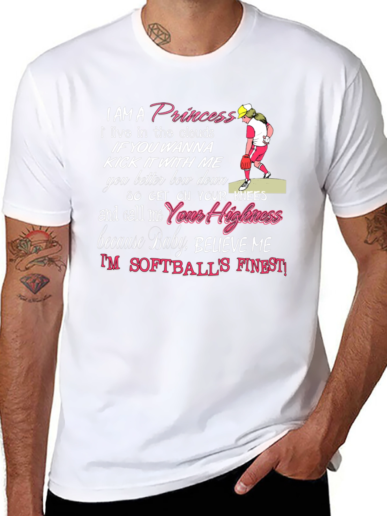 Princess Softball Player Graphic Tee - Black