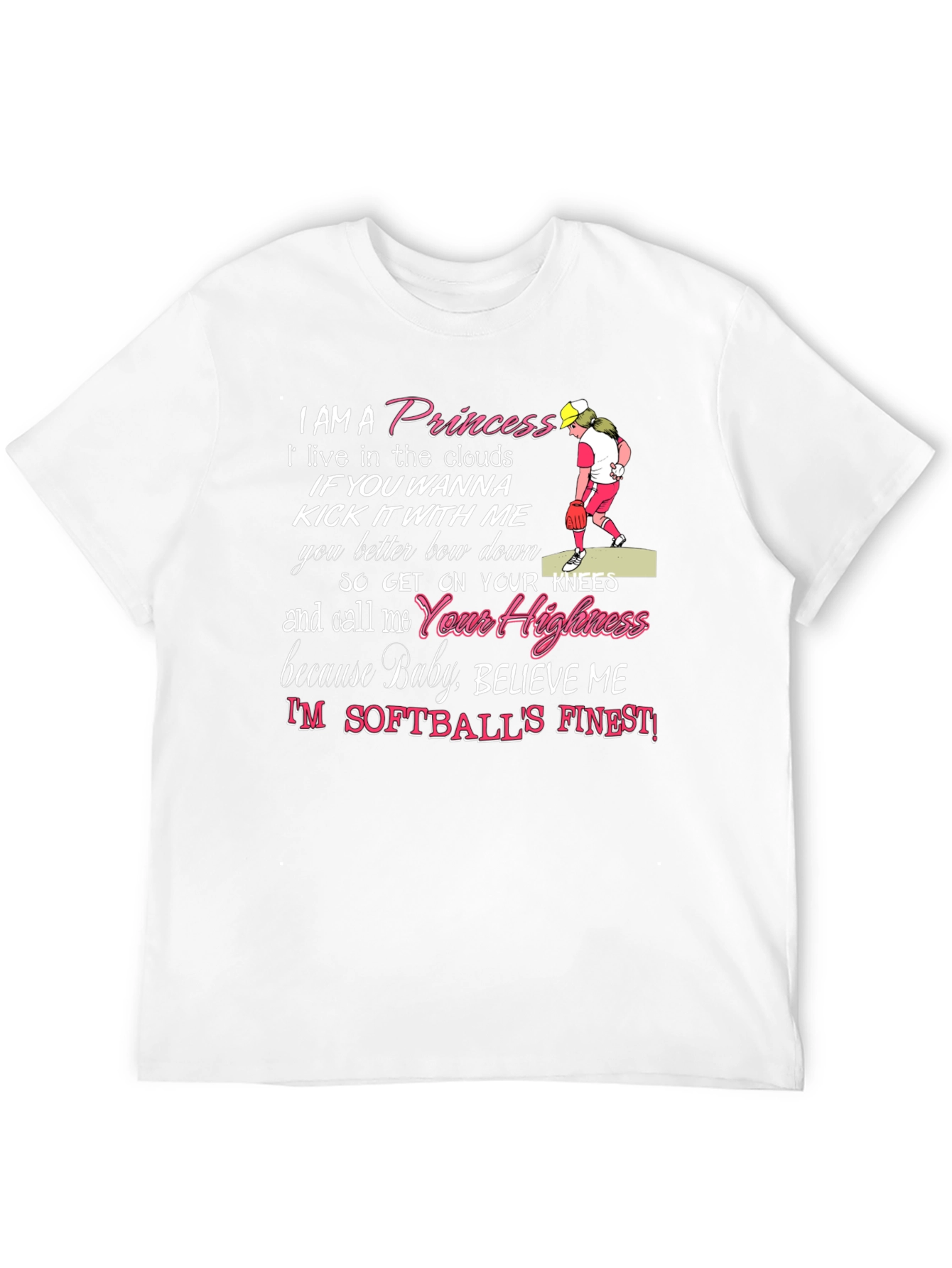 Princess Softball Player Graphic Tee - Black