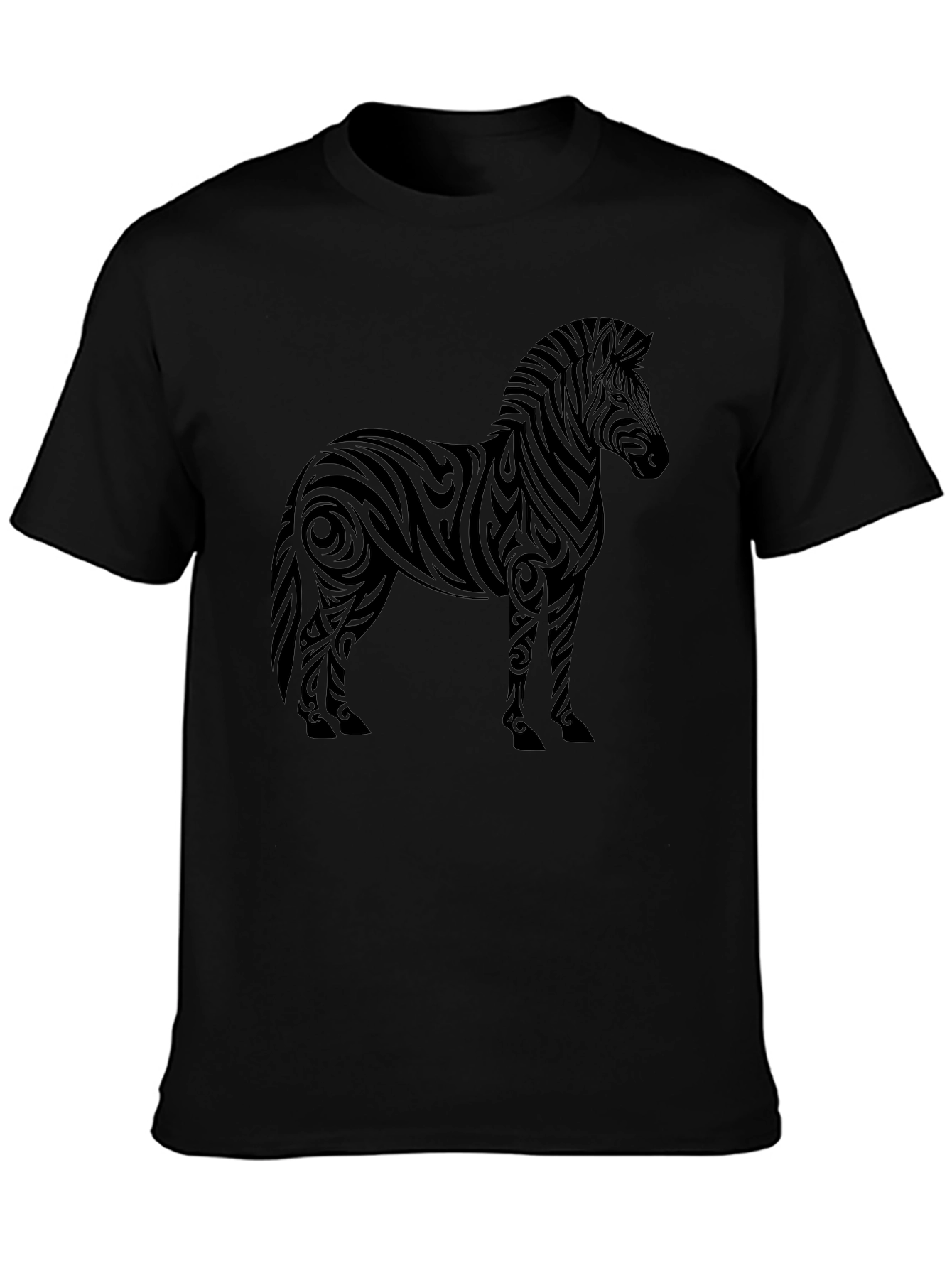 Tribal Zebra Graphic Tee - Stylish Mens Black T-Shirt