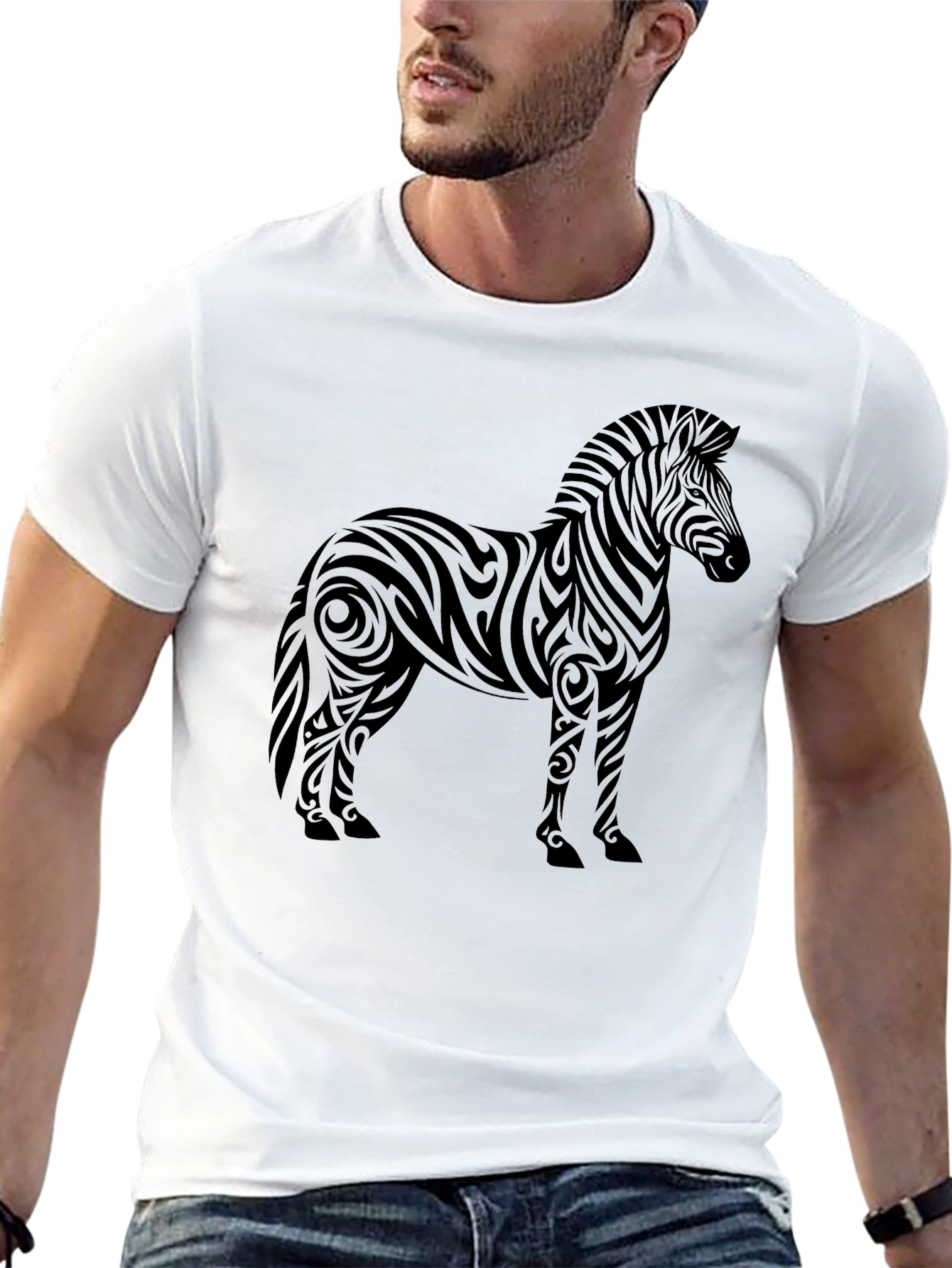 Tribal Zebra Graphic Tee - Stylish Mens Black T-Shirt