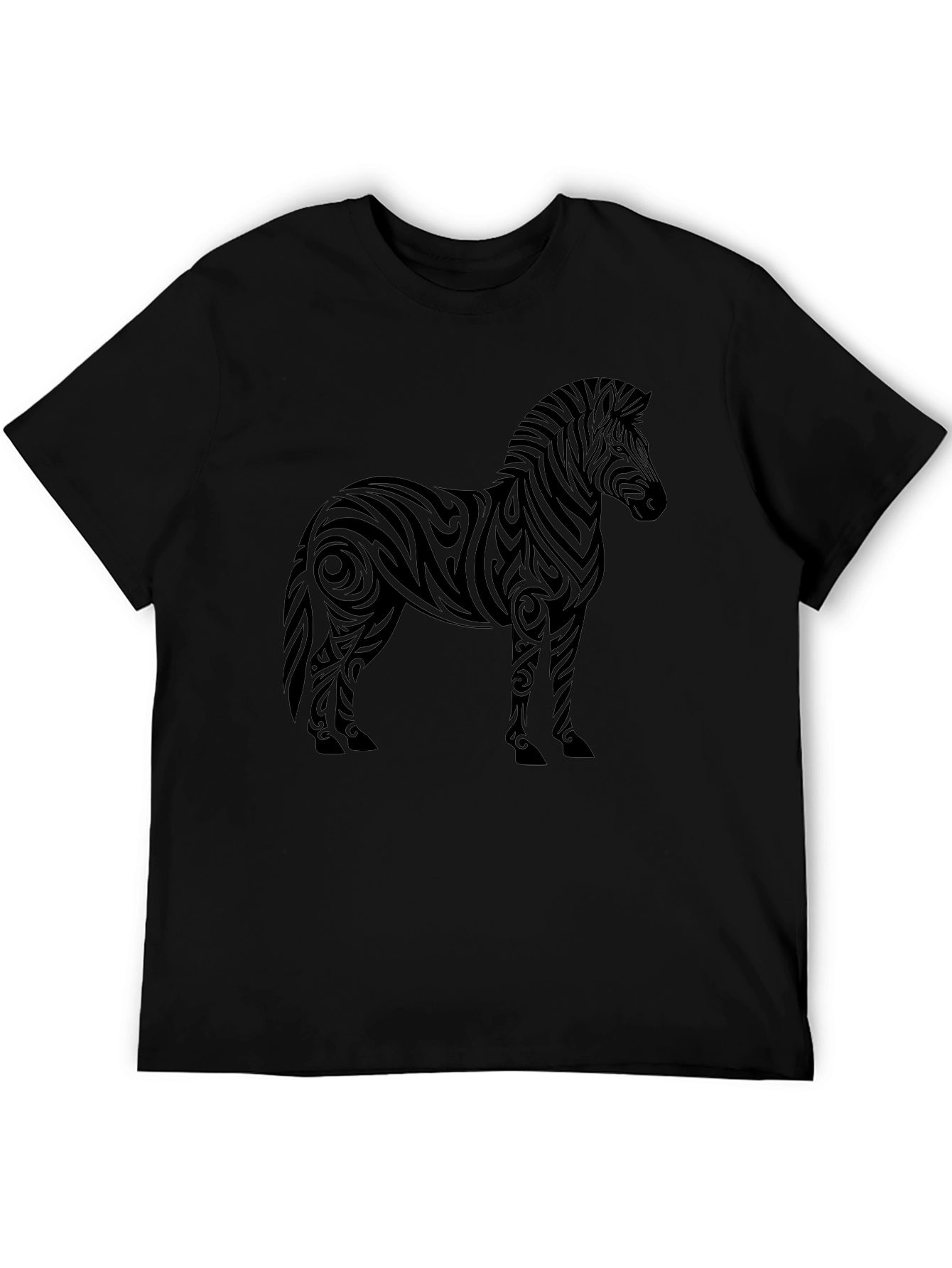 Tribal Zebra Graphic Tee - Stylish Mens Black T-Shirt