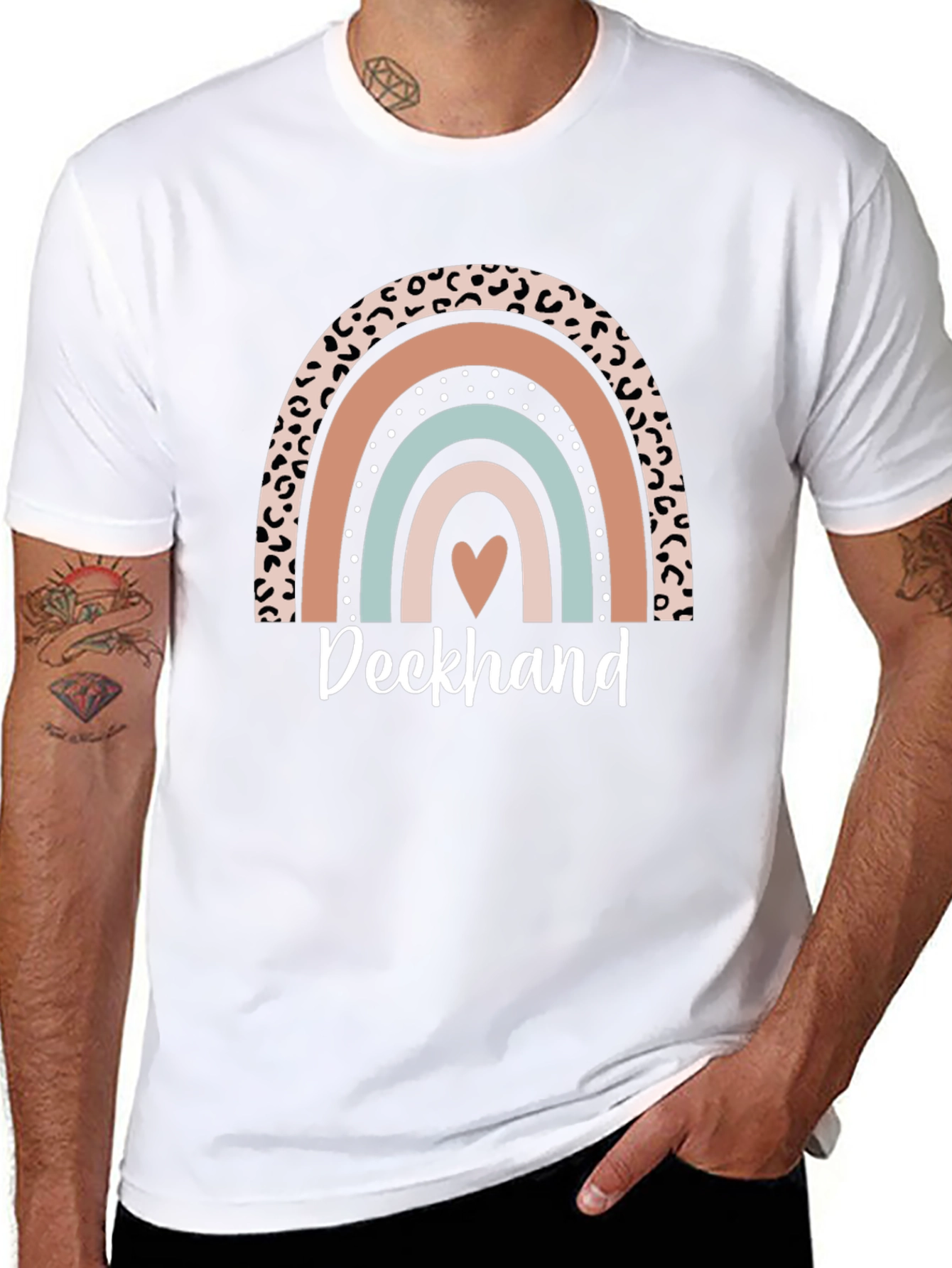 Deckhand Leopard Rainbow Heart T-Shirt