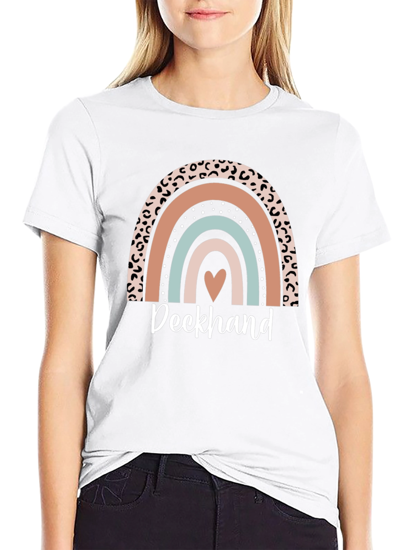 Deckhand Leopard Rainbow Heart T-Shirt