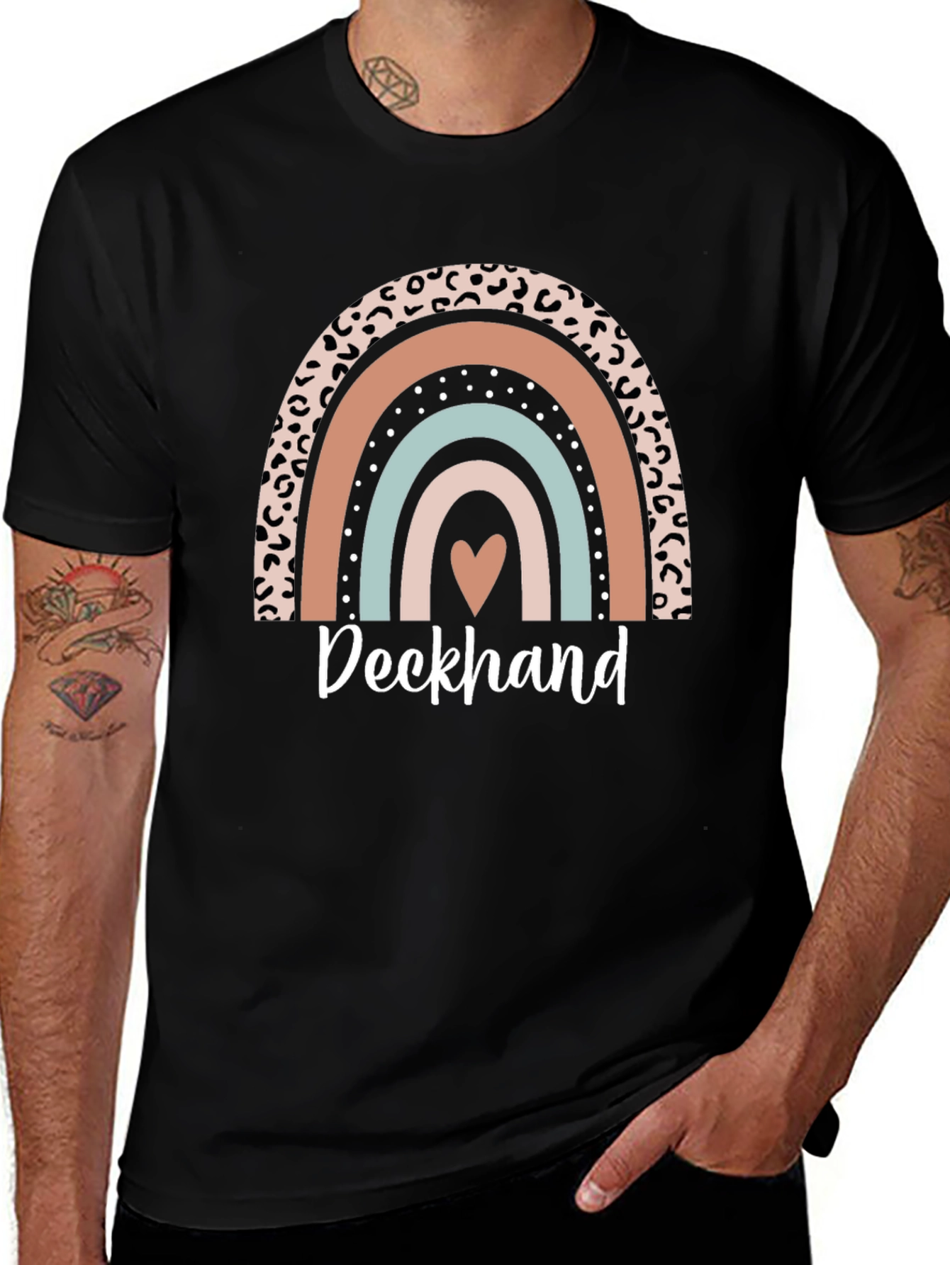 Deckhand Leopard Rainbow Heart T-Shirt
