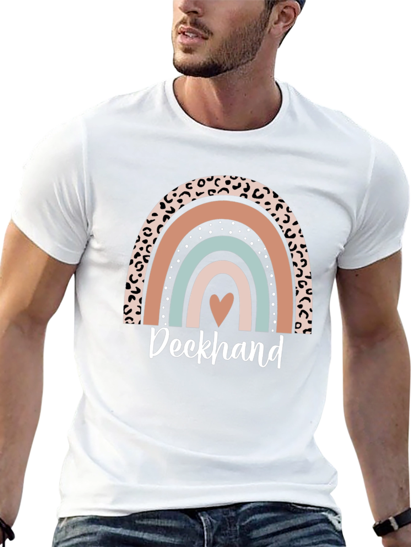 Deckhand Leopard Rainbow Heart T-Shirt