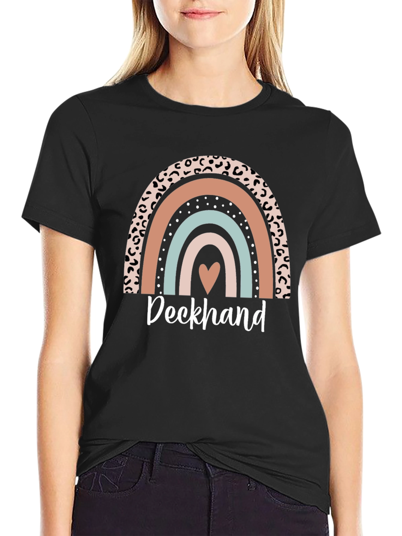 Deckhand Leopard Rainbow Heart T-Shirt