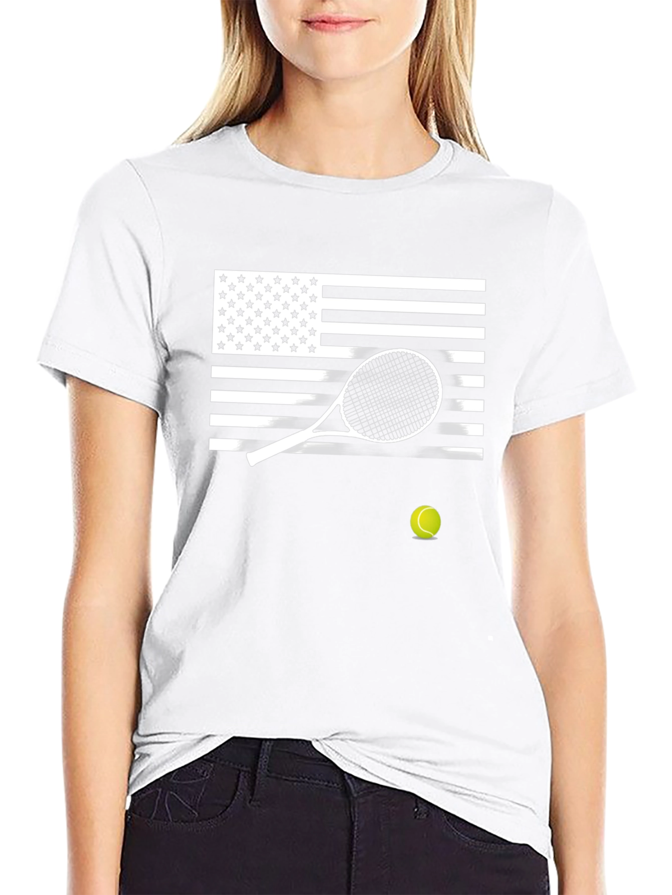Patriotic Tennis T-Shirt - USA Flag & Racket Design