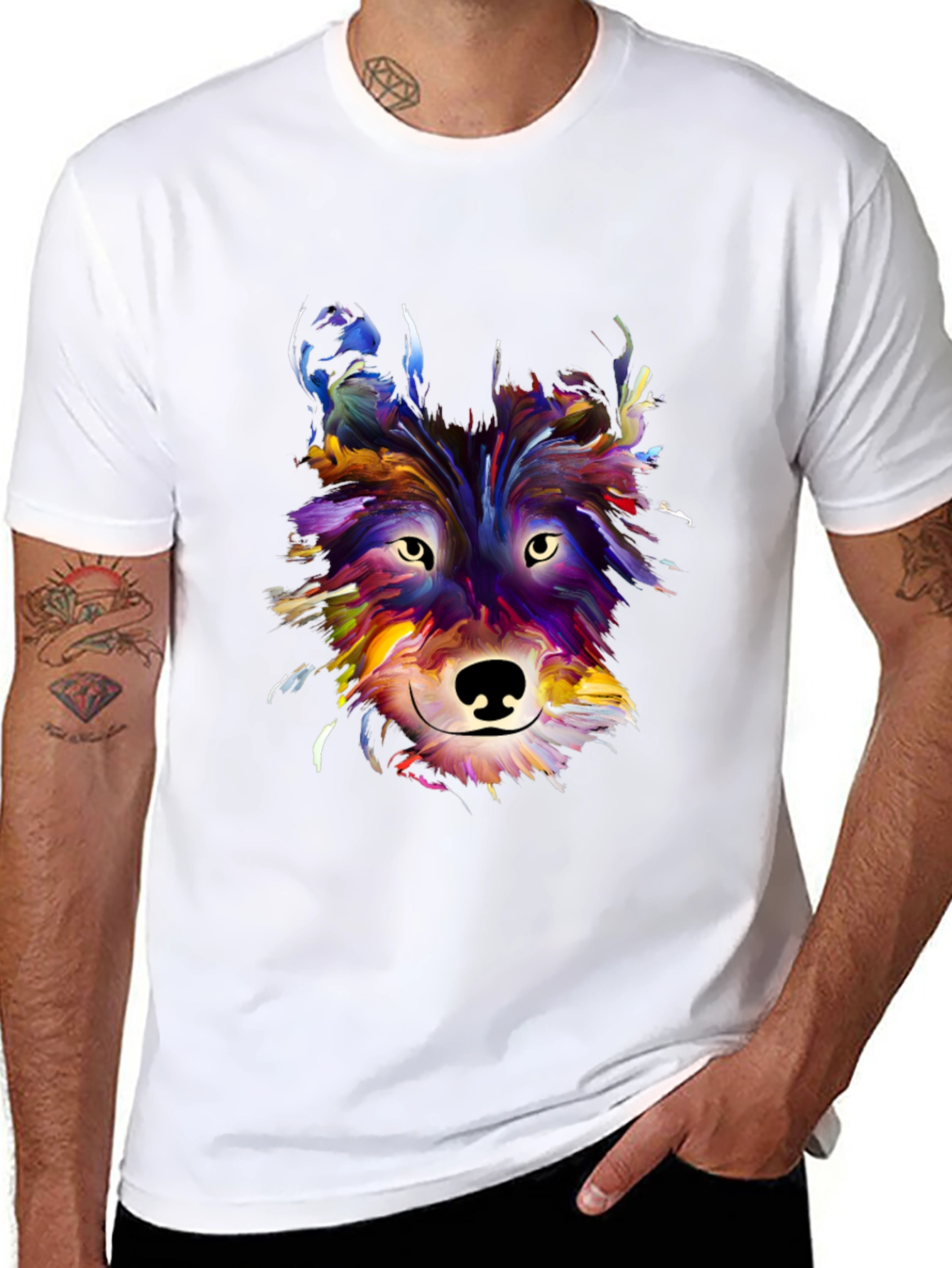 Abstract Wolf Graphic Tee - Artistic Mens T-Shirt
