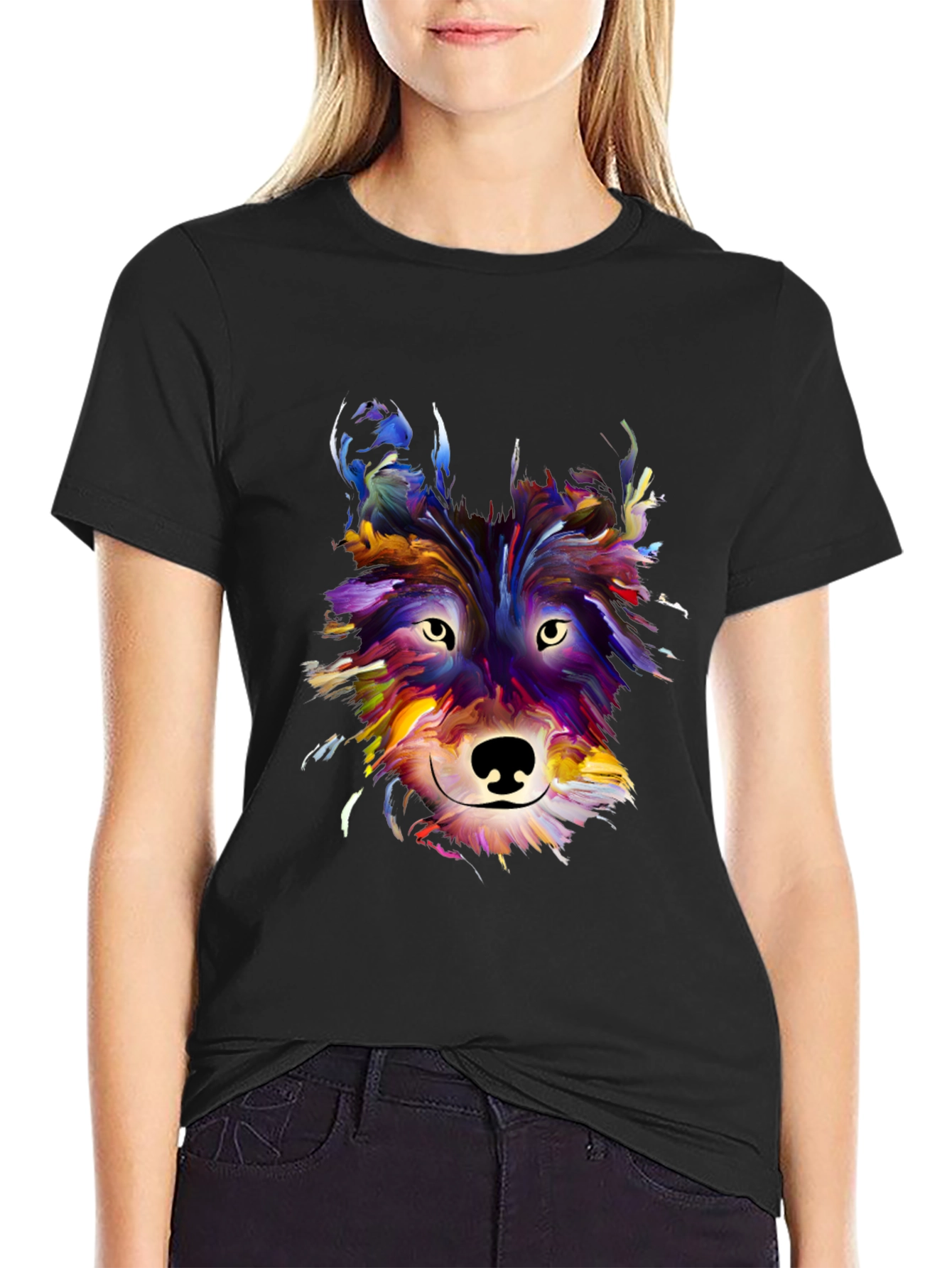Abstract Wolf Graphic Tee - Artistic Mens T-Shirt
