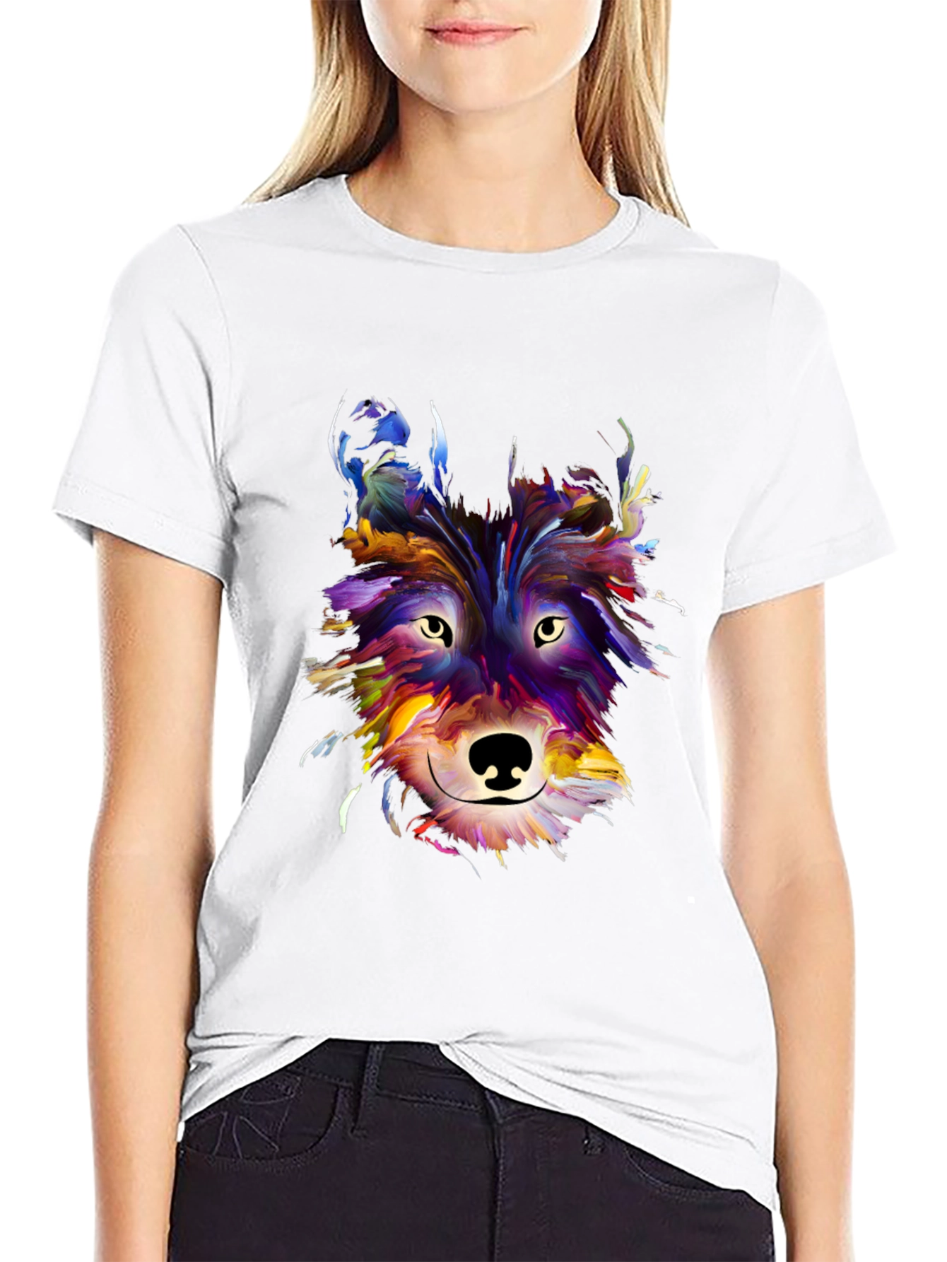 Abstract Wolf Graphic Tee - Artistic Mens T-Shirt