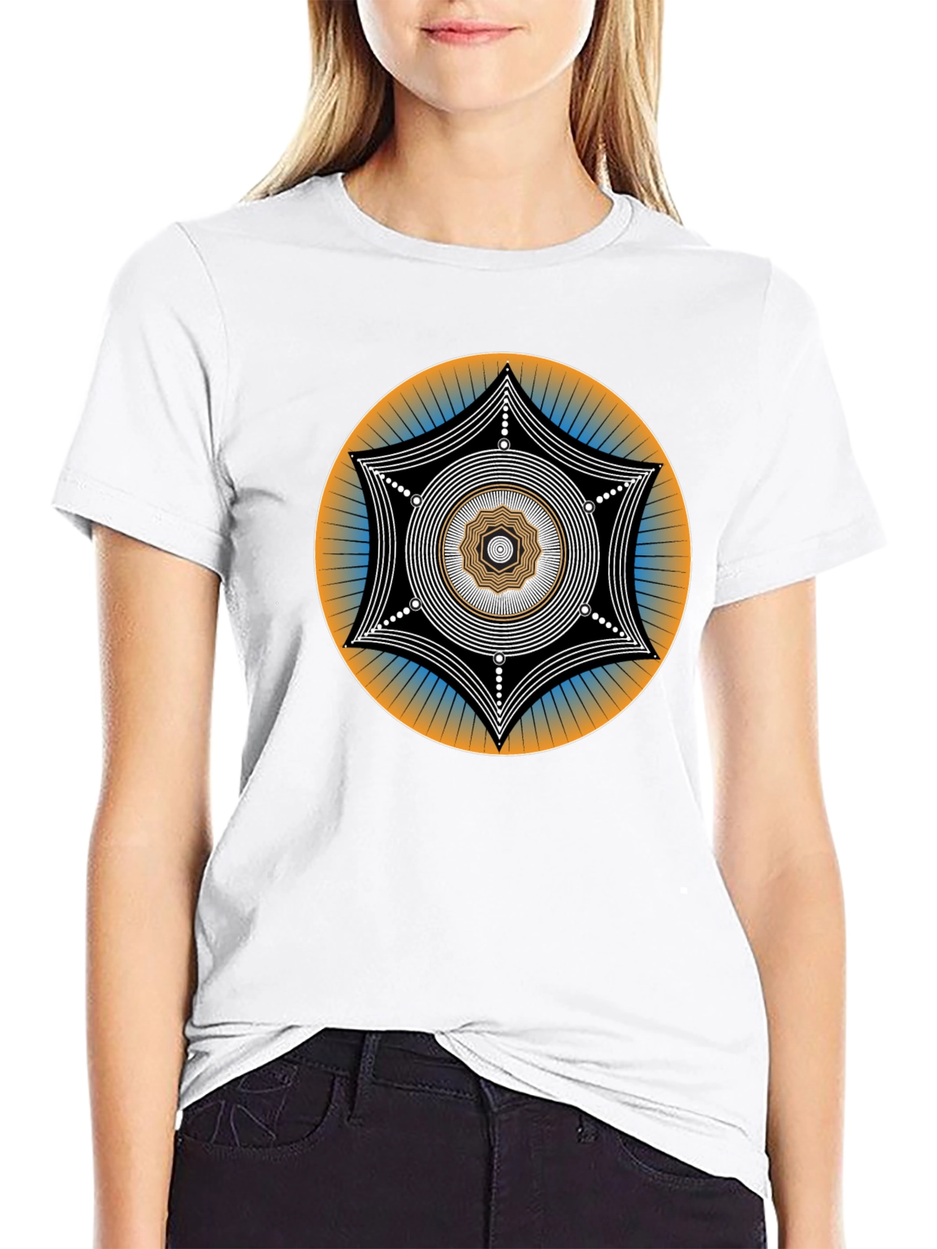 Geometric Mandala Graphic Tee - Black