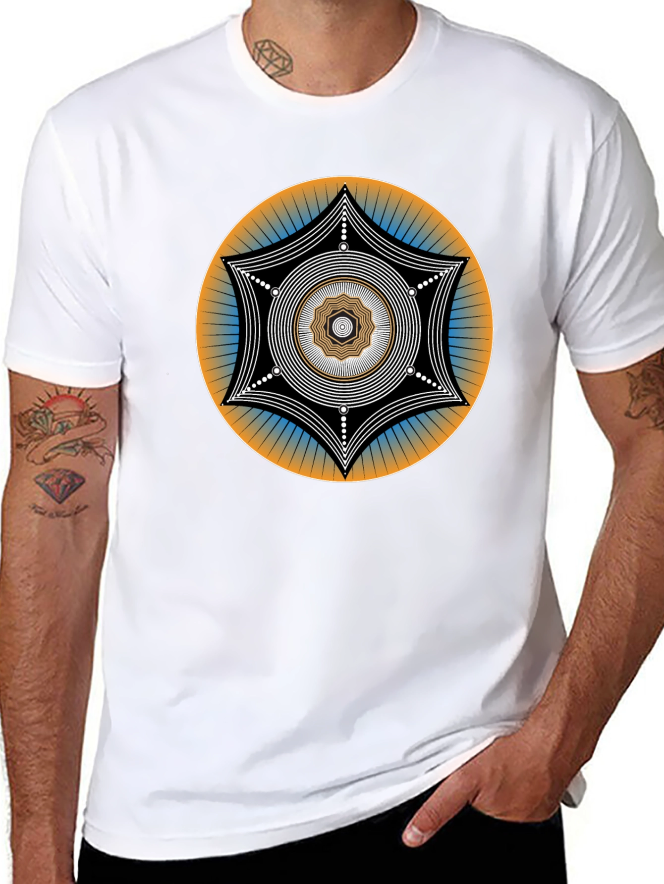 Geometric Mandala Graphic Tee - Black