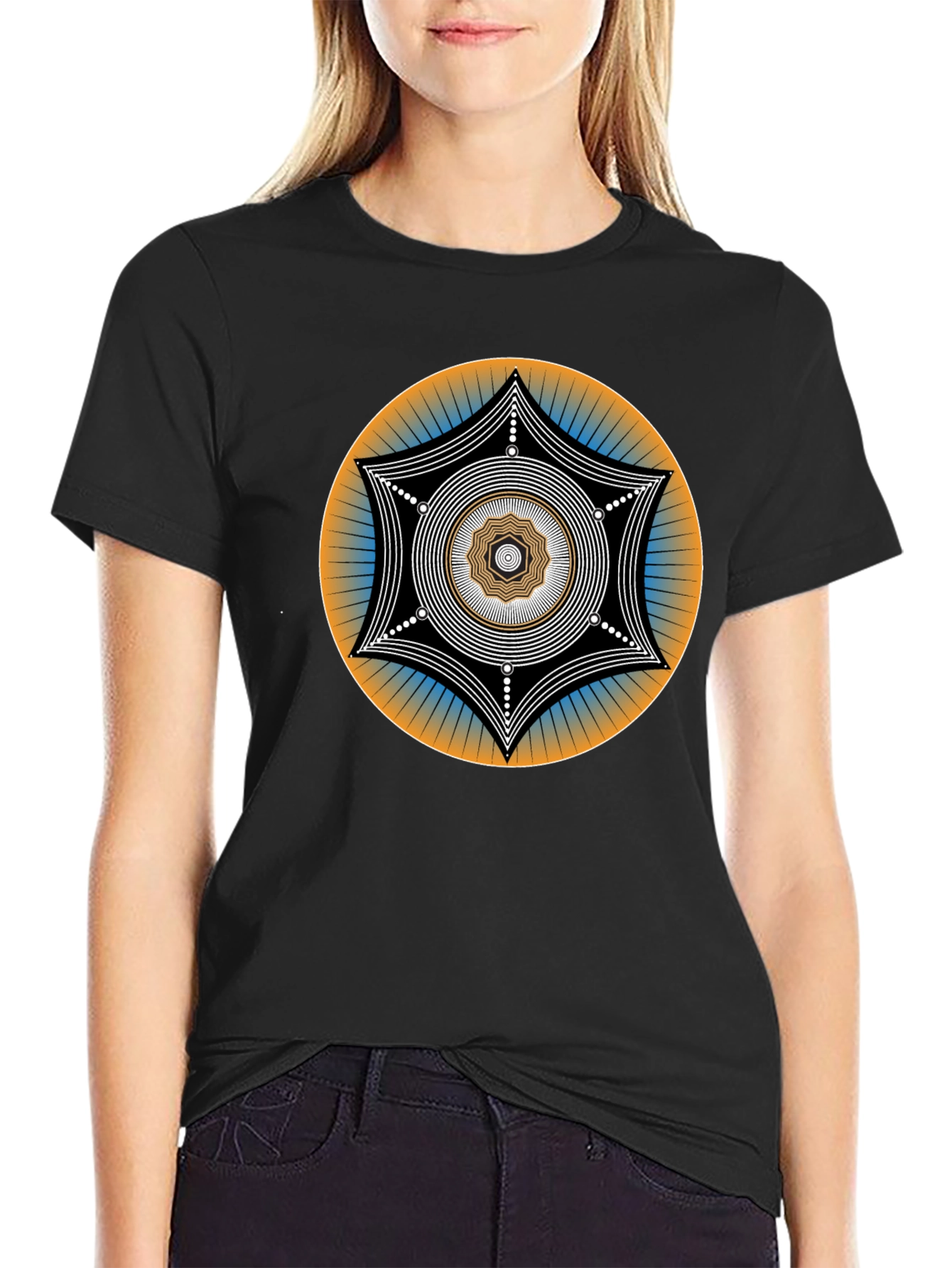 Geometric Mandala Graphic Tee - Black
