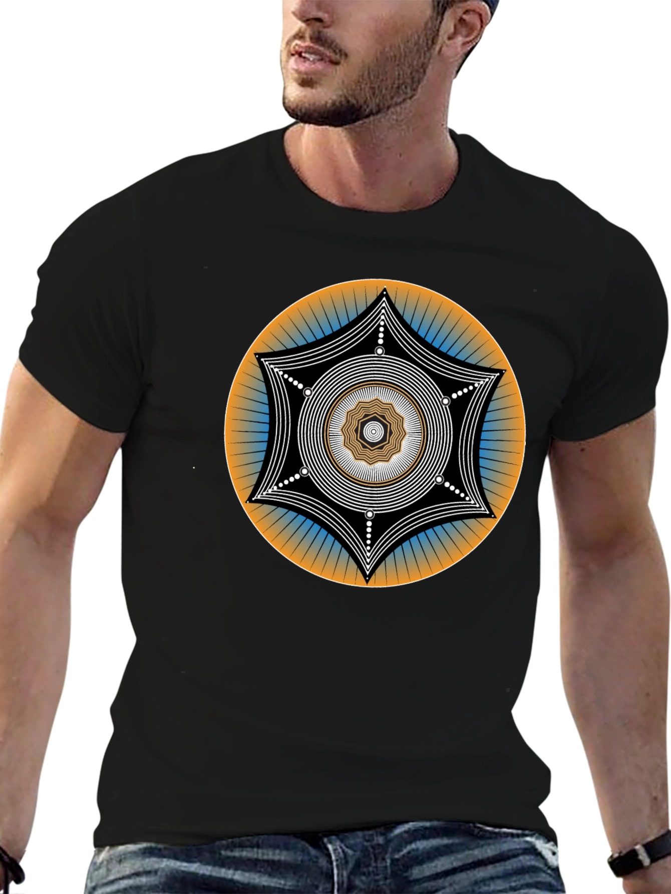 Geometric Mandala Graphic Tee - Black