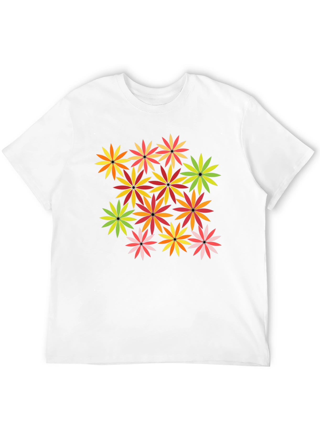 Floral Pattern Black T-Shirt - Vivid Blossom Design