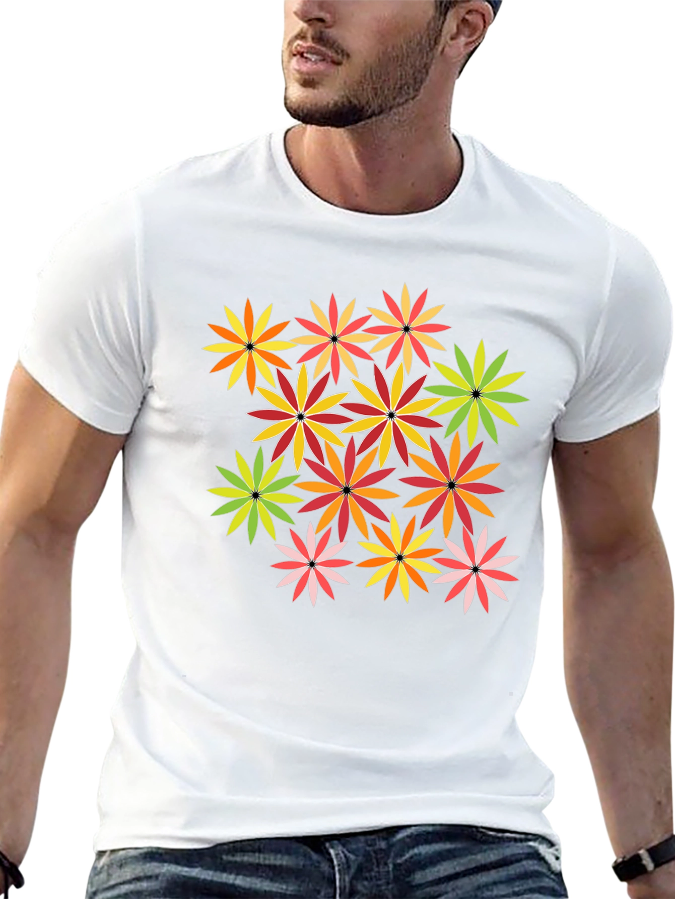 Floral Pattern Black T-Shirt - Vivid Blossom Design