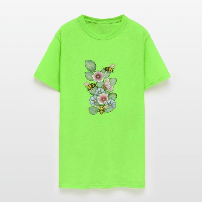 Flowers and Bees No. 3, Pink, White, Blue Flowers