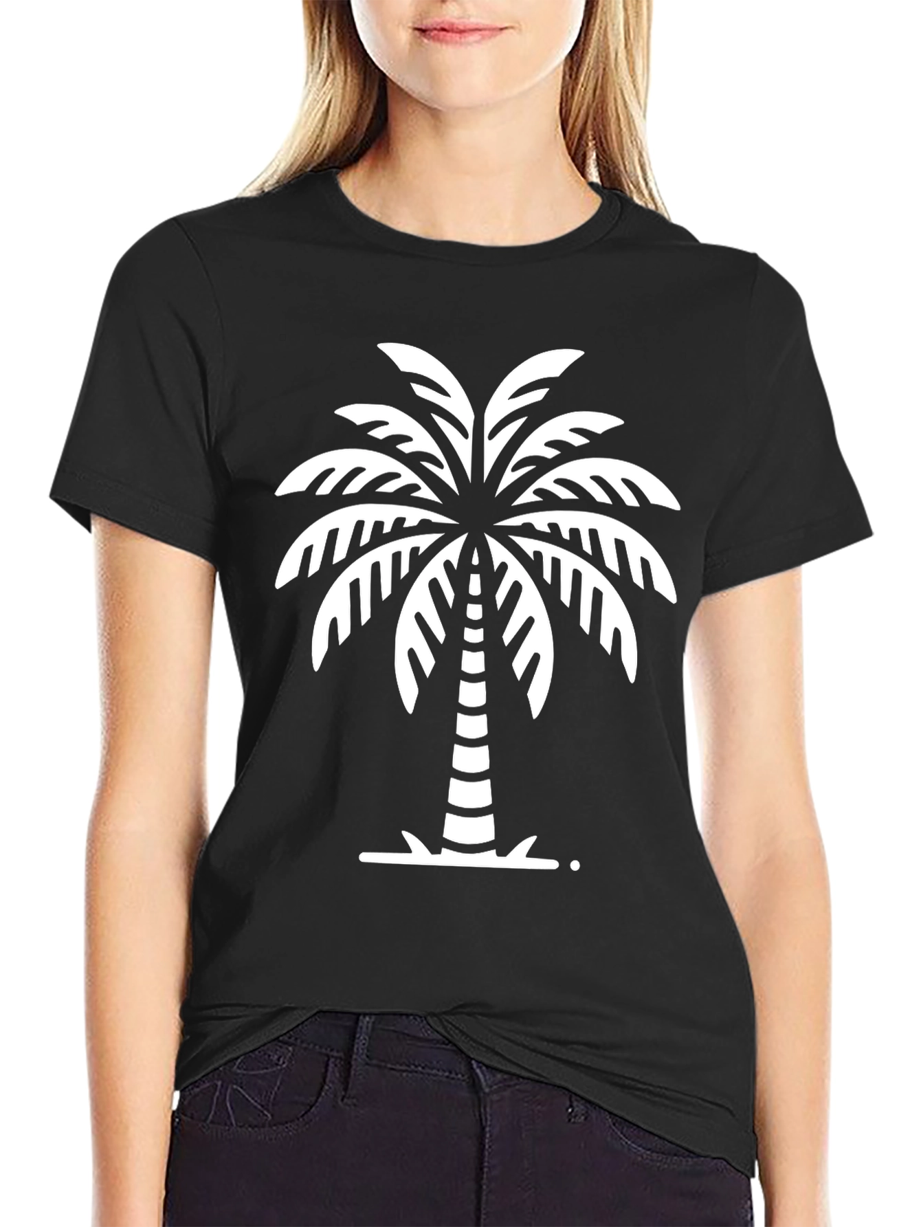 Tropical Palm Tree Graphic Tee - Black Cotton T-Shirt