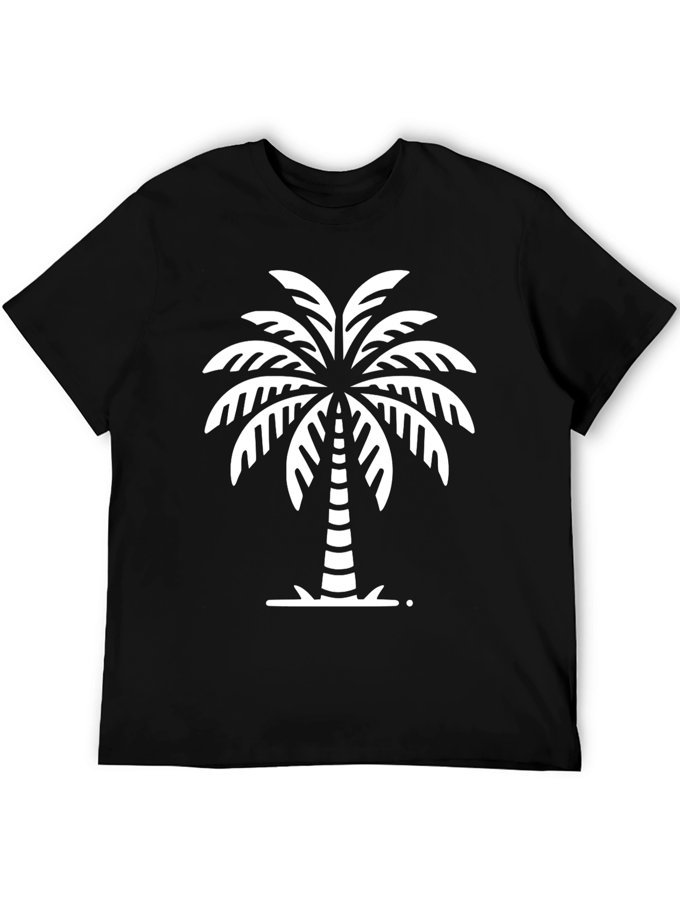Tropical Palm Tree Graphic Tee - Black Cotton T-Shirt