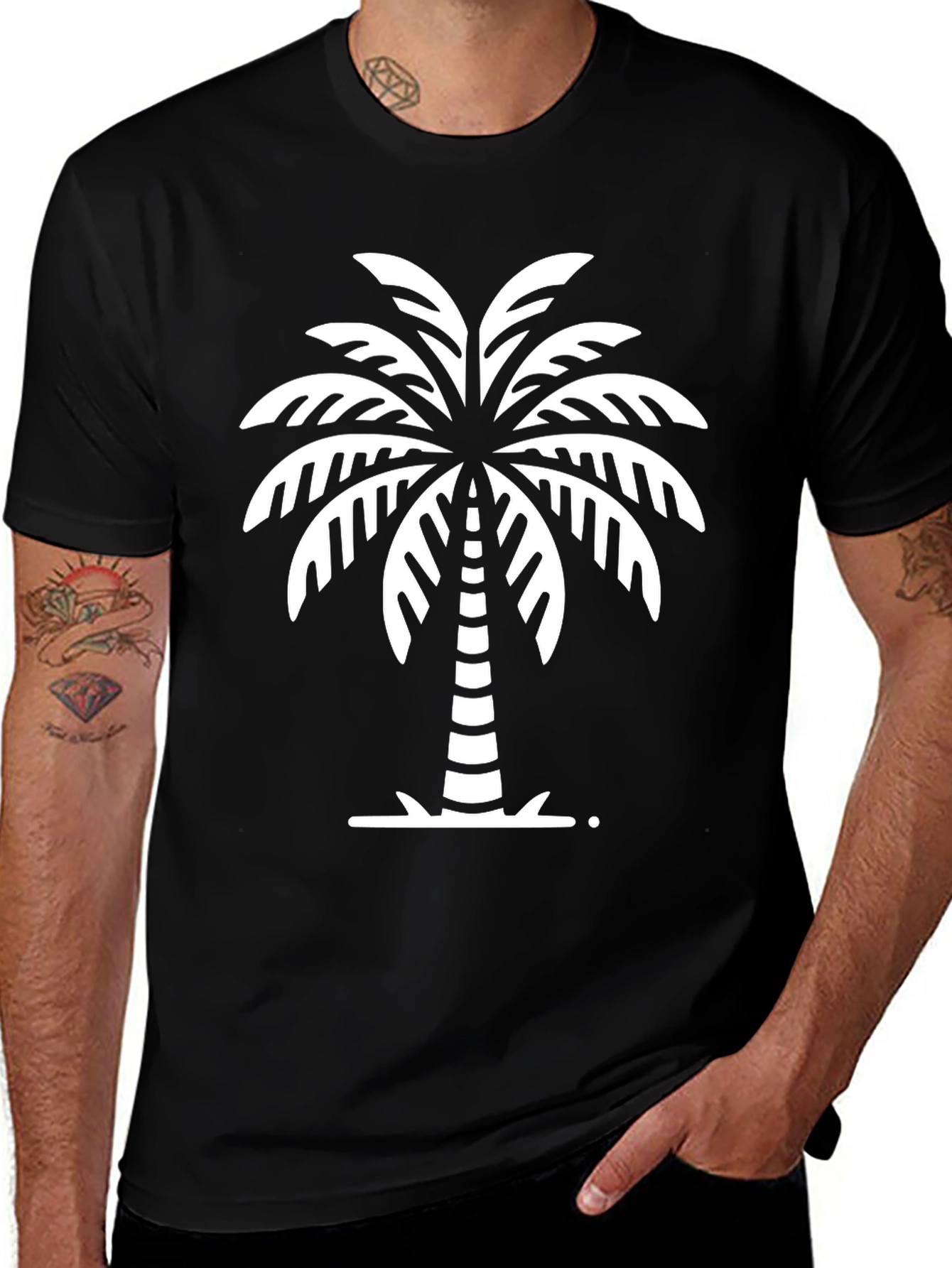 Tropical Palm Tree Graphic Tee - Black Cotton T-Shirt
