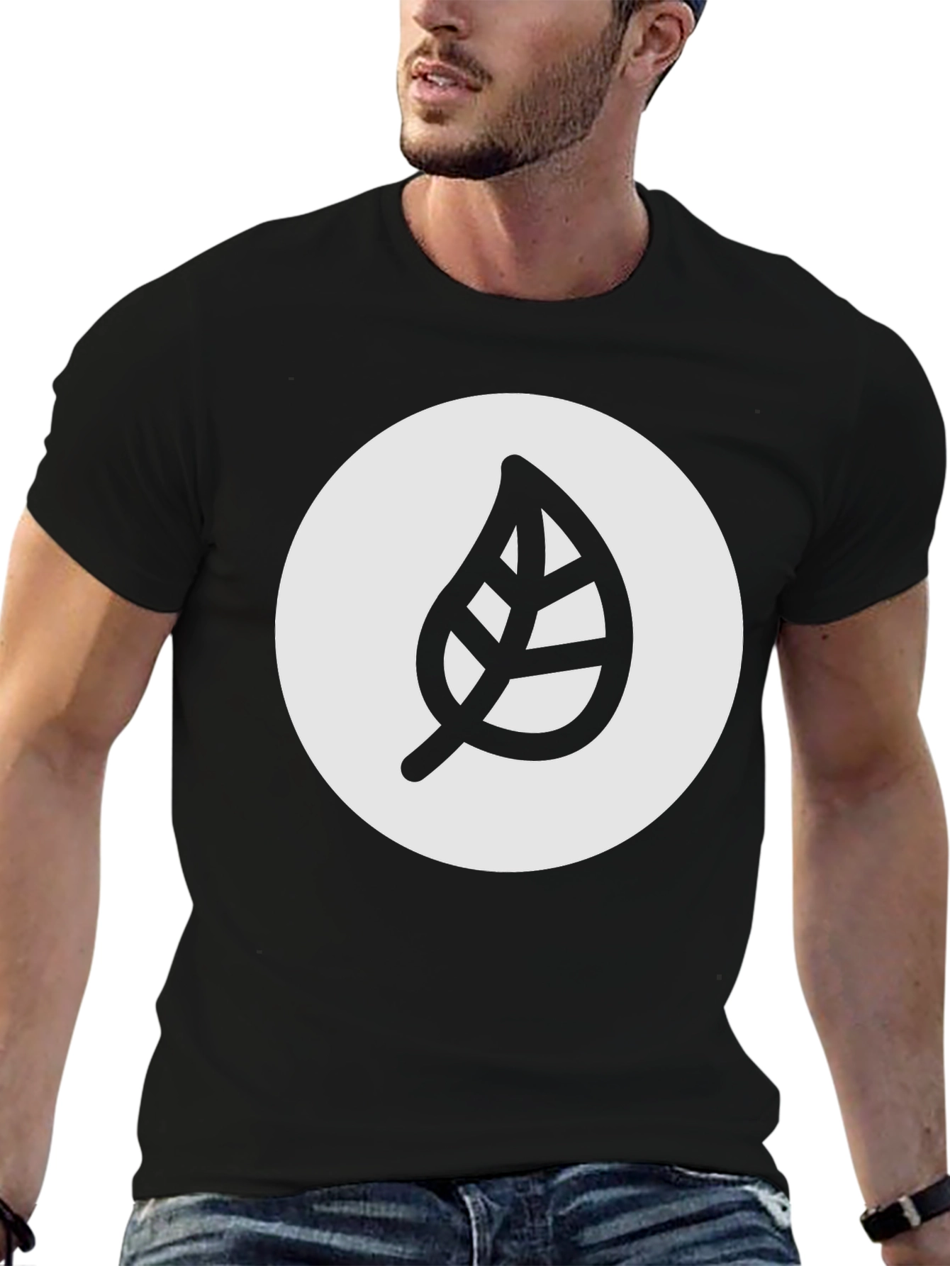 Leaf Logo Graphic Black T-Shirt - Casual Style