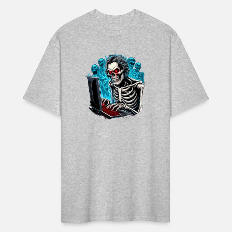 Gamer shirt design. Skeleton gaming in hell