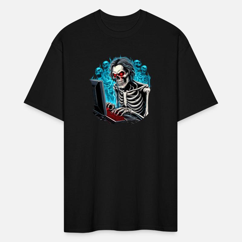 Gamer shirt design. Skeleton gaming in hell